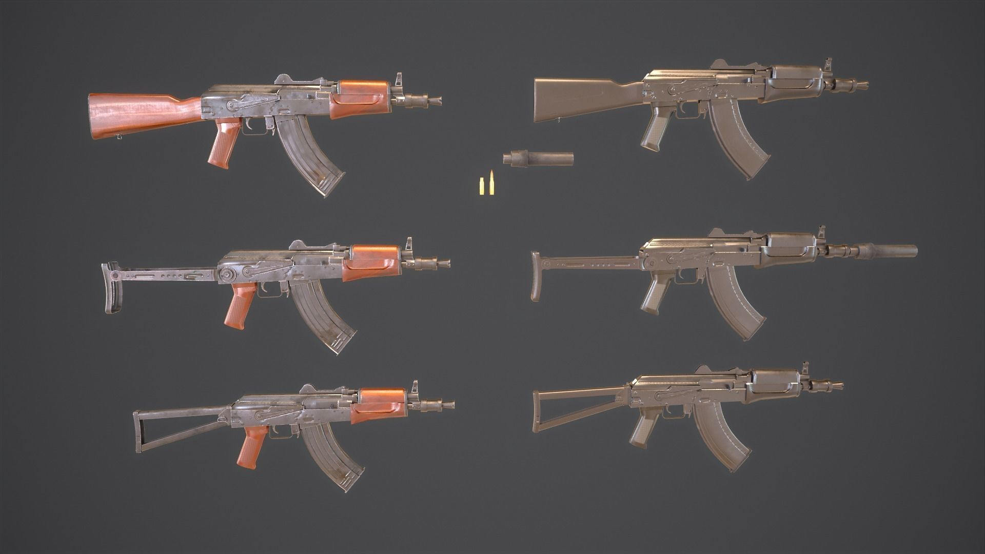 AKS Russian Assault Rifle Game Ready 6 Variations Low-poly 3D model_2