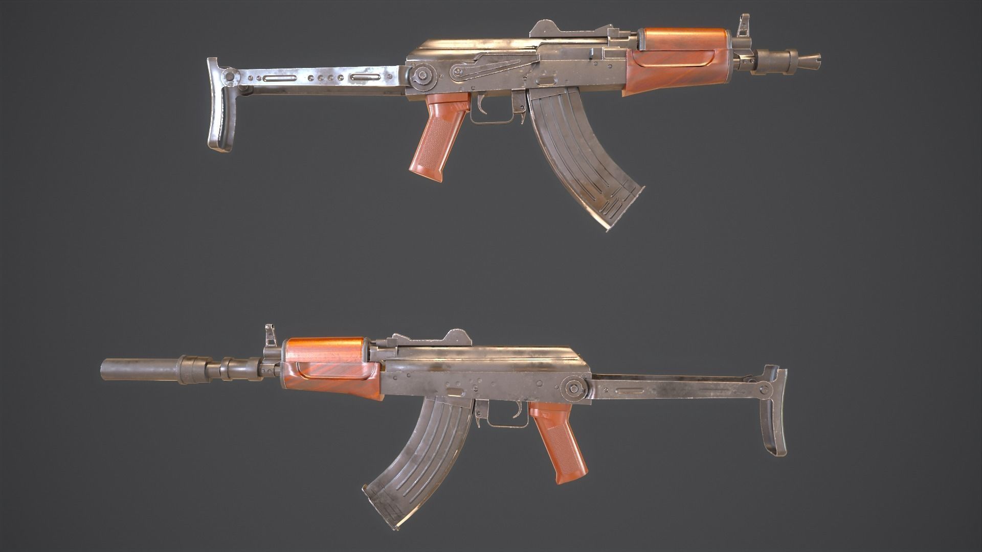 AKS Russian Assault Rifle Game Ready 6 Variations Low-poly 3D model_8