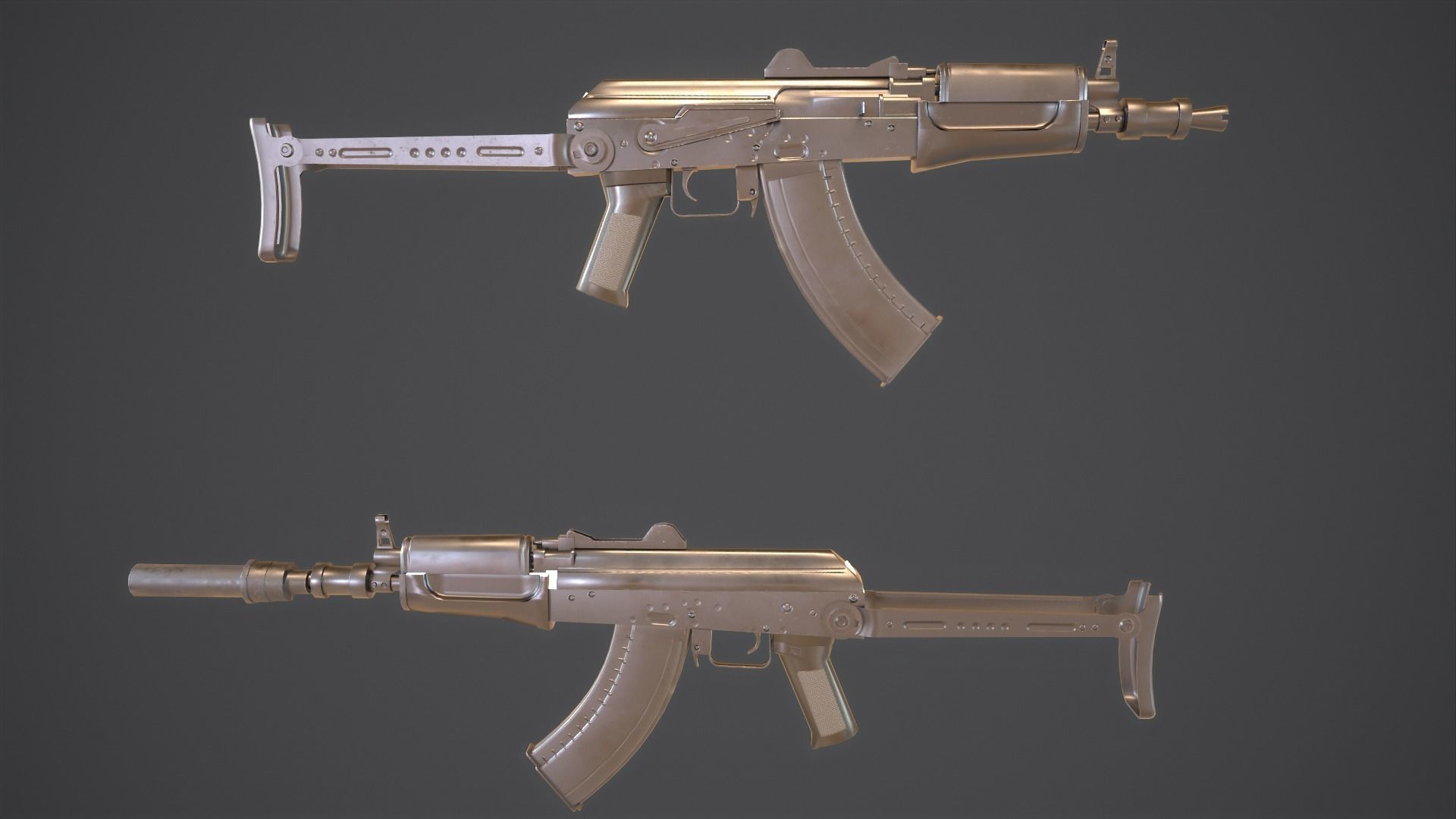 AKS Russian Assault Rifle Game Ready 6 Variations Low-poly 3D model_3