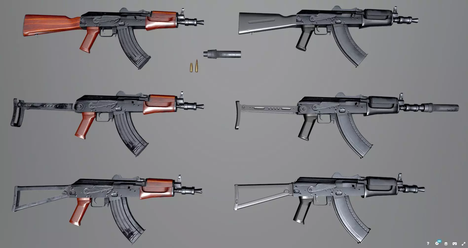 AKS Russian Assault Rifle Game Ready 6 Variations Low-poly 3D model_0