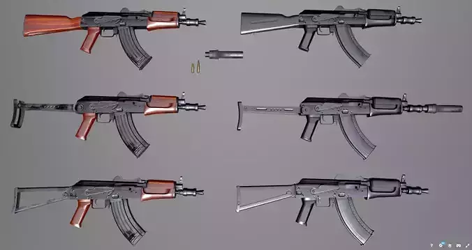 AKS Russian Assault Rifle Game Ready 6 Variations