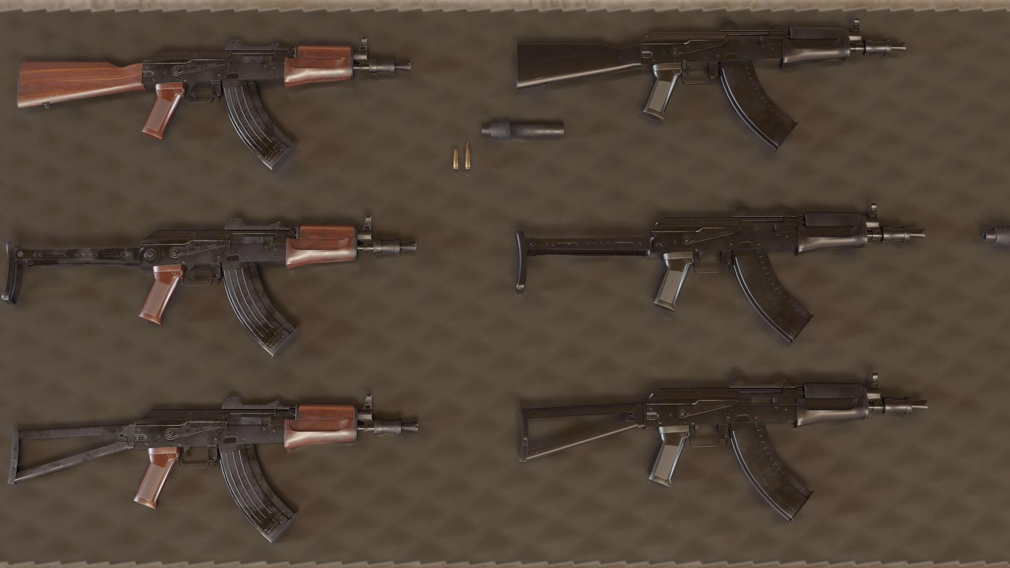 AKS Russian Assault Rifle Game Ready 6 Variations Low-poly 3D model_1