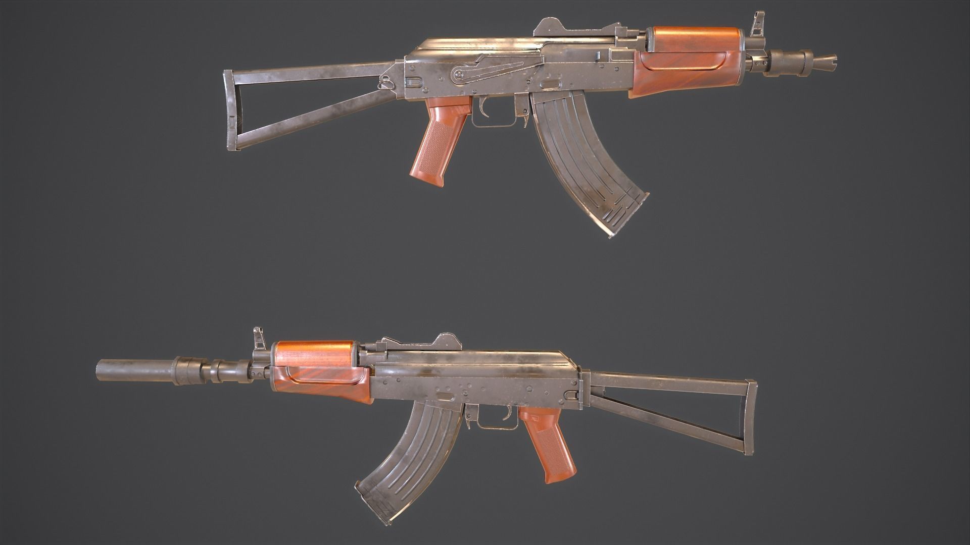 AKS Russian Assault Rifle Game Ready 6 Variations Low-poly 3D model_7