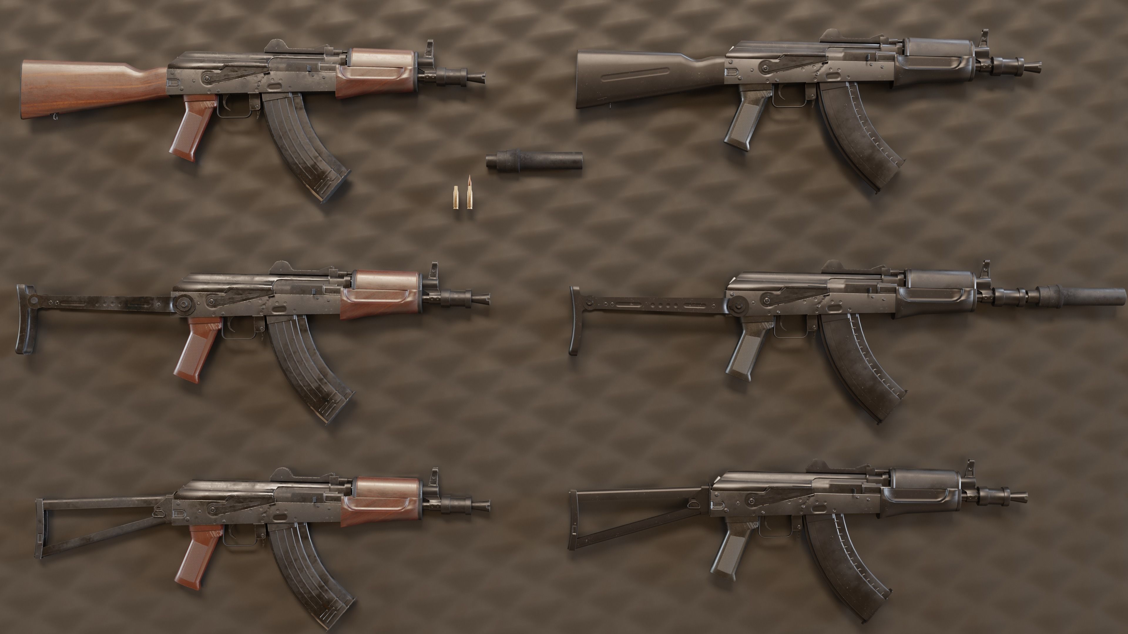AKS Russian Assault Rifle Game Ready 6 Variations Low-poly 3D model_24