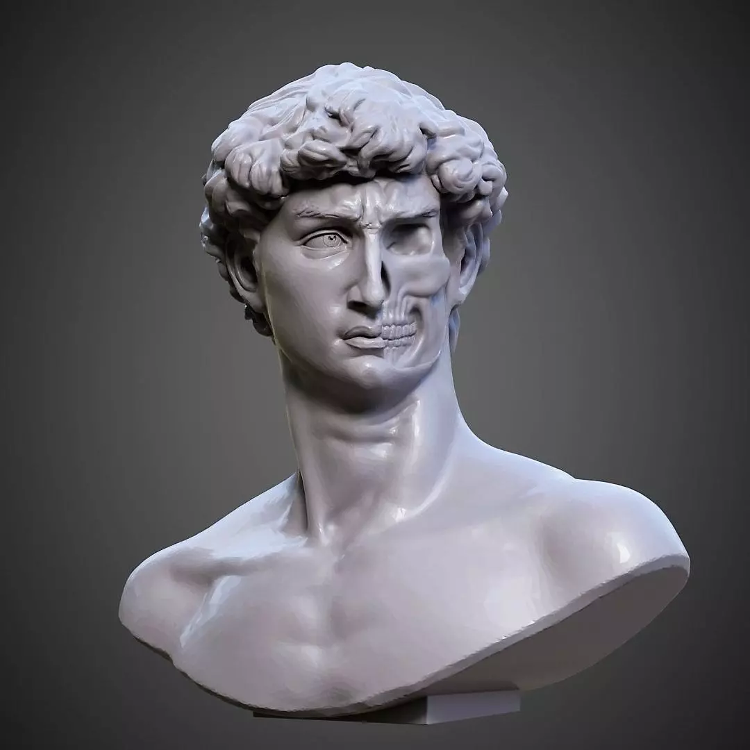 Statue of David Bust with Skull exposed 3D print model