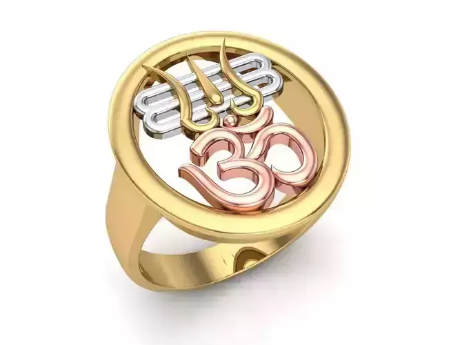 Om Trishul and Tripund Gold Ring for Men