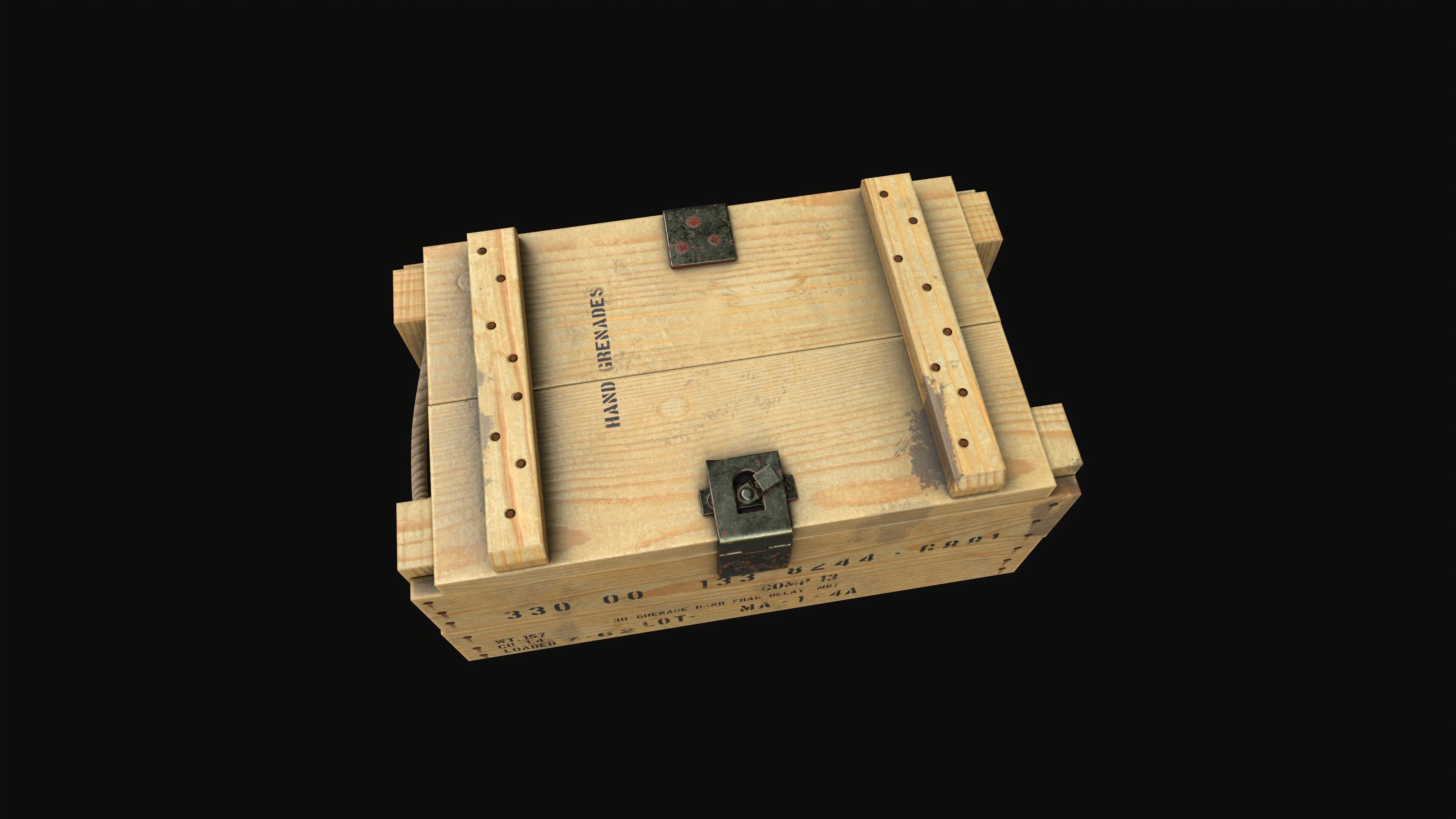 Military Wooden Grenade Crate PBR Low Poly Game Ready Low-poly 3D model_3