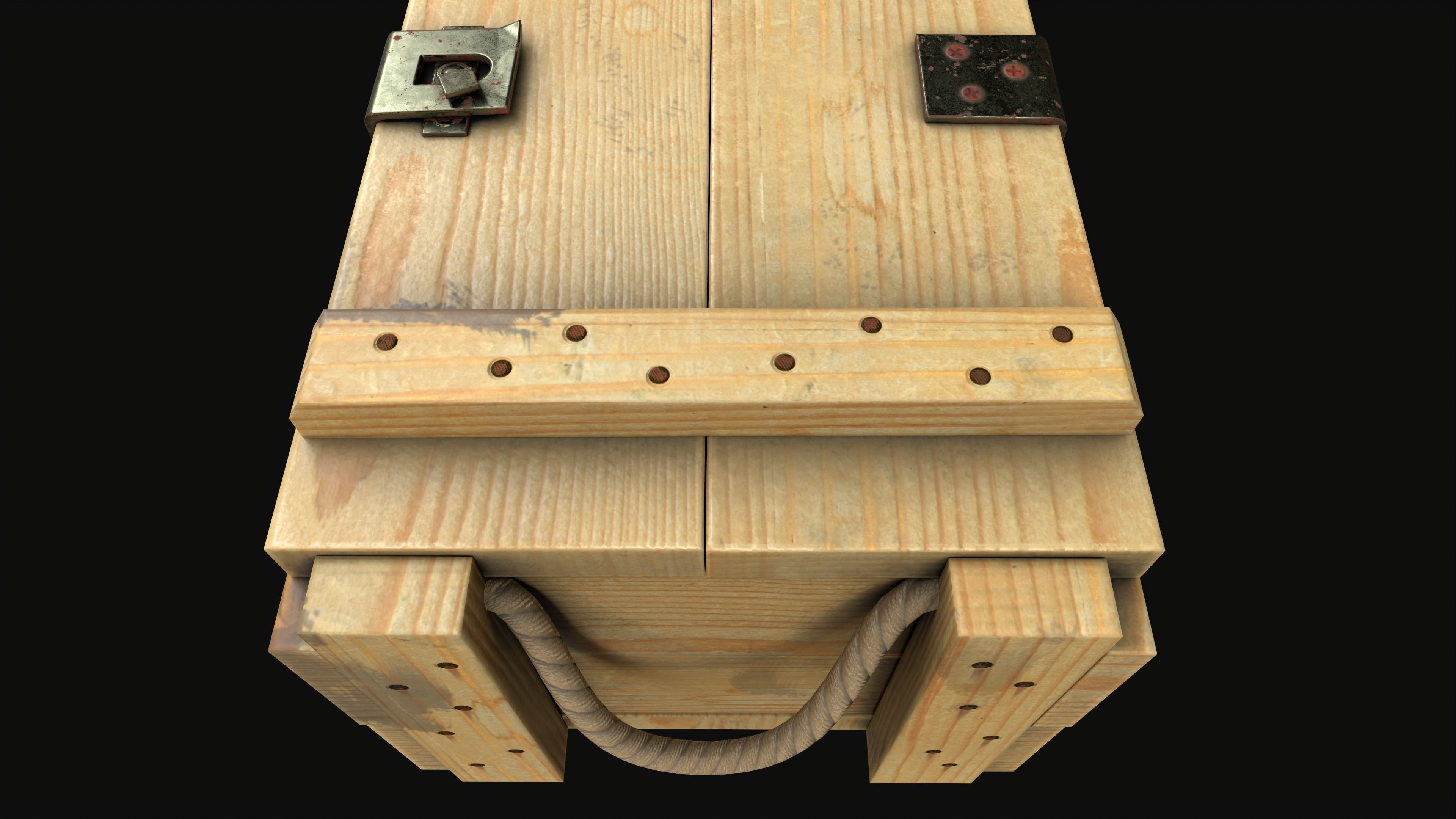 Military Wooden Grenade Crate PBR Low Poly Game Ready Low-poly 3D model_10