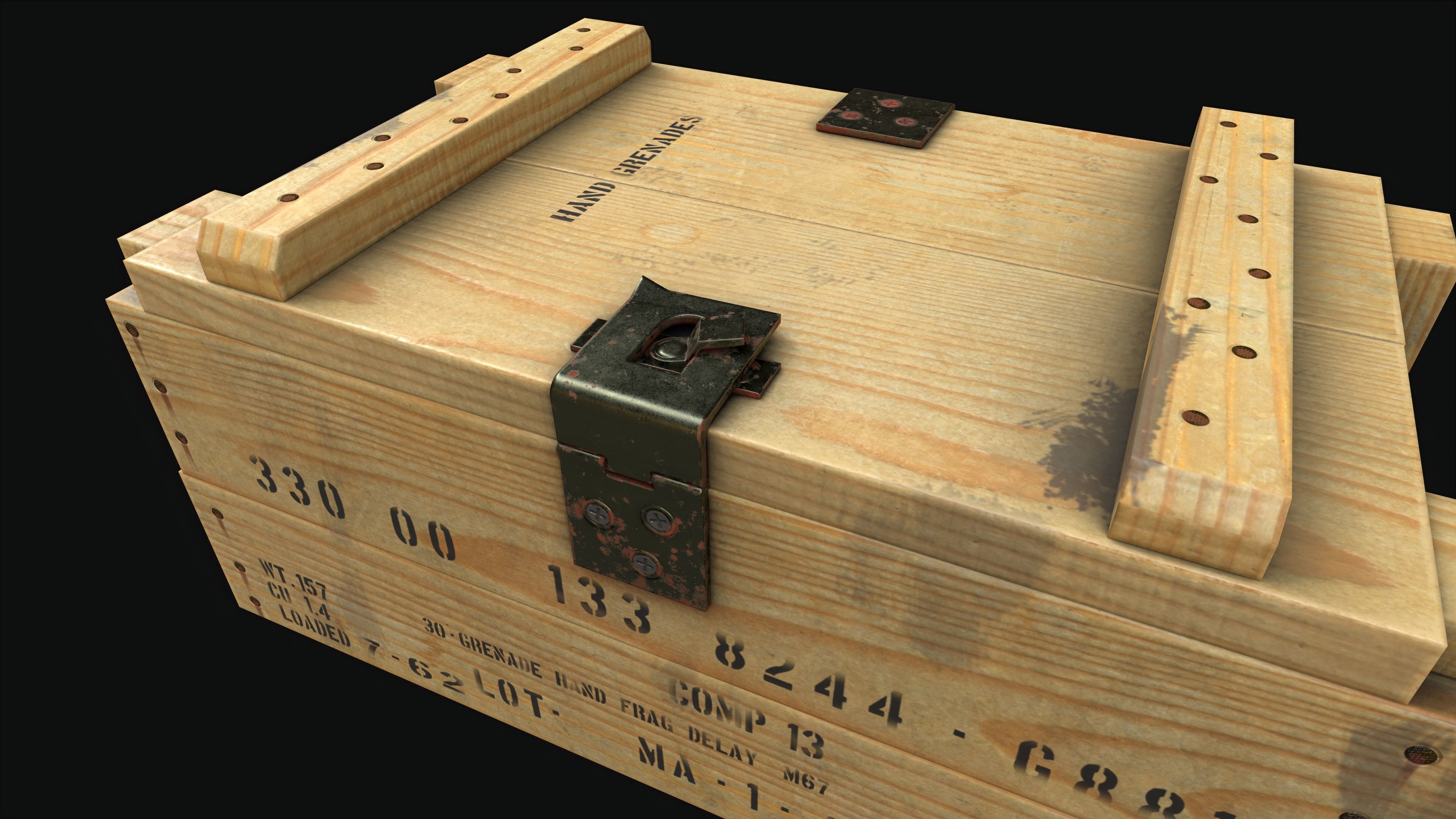 Military Wooden Grenade Crate PBR Low Poly Game Ready Low-poly 3D model_7