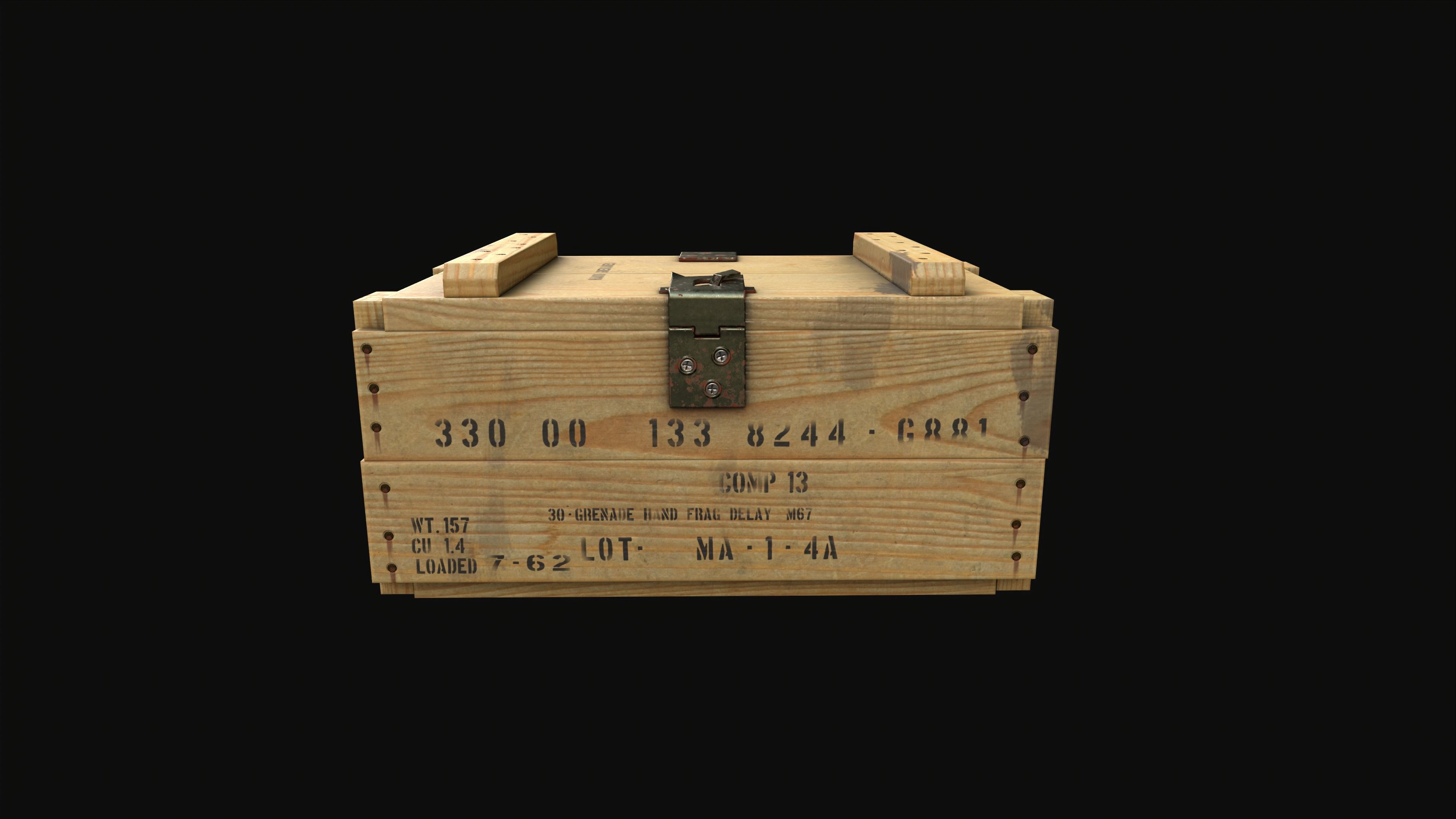 Military Wooden Grenade Crate PBR Low Poly Game Ready Low-poly 3D model_5