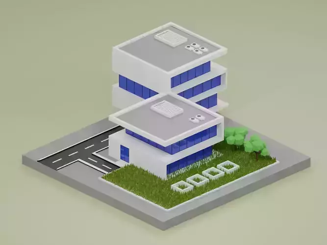 Modern Building - 3D model - Low Poly - Game Ready 