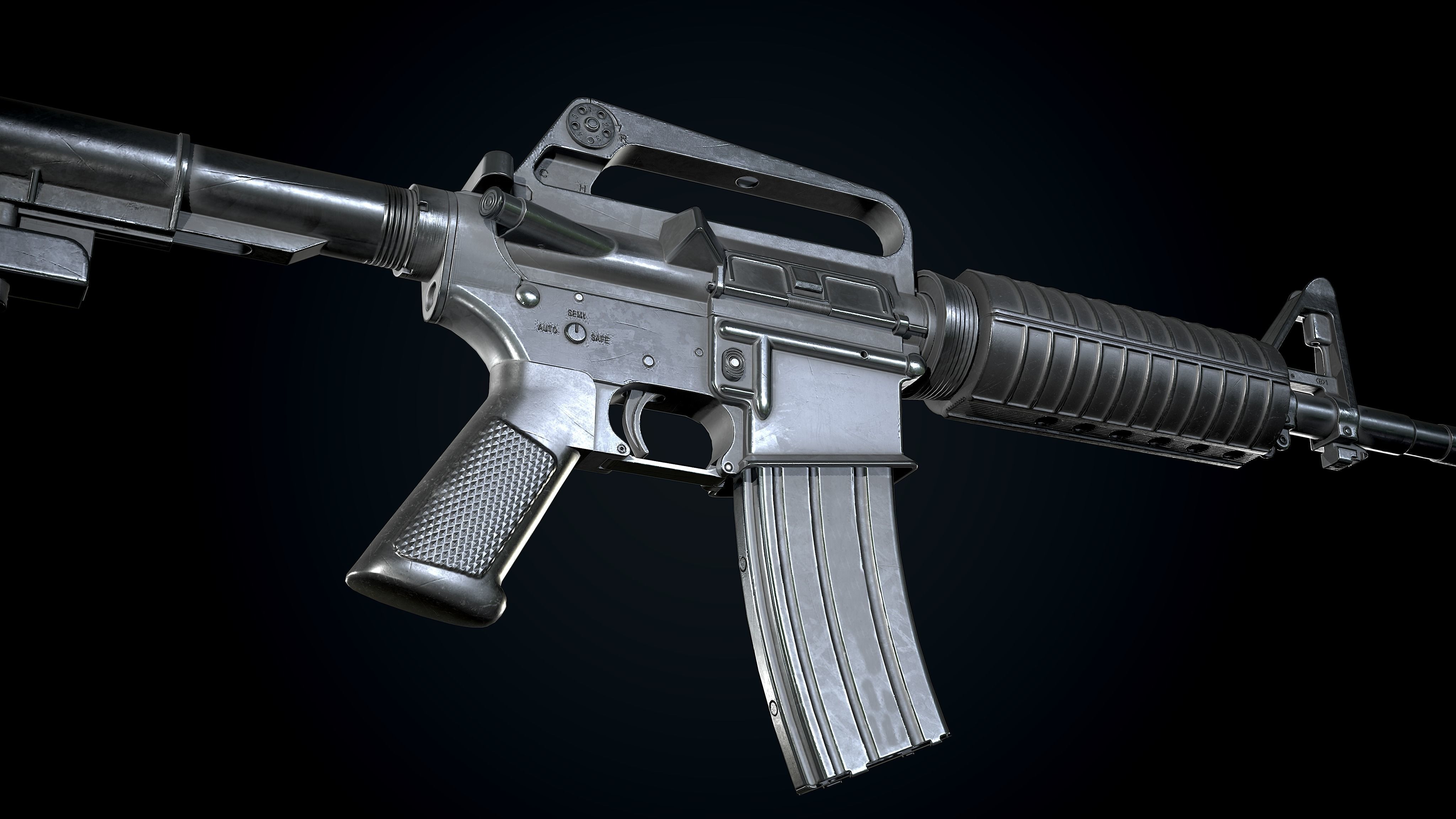 CAR-15 Assault-Rifle  Worn PBR  Low-poly 3D model_3