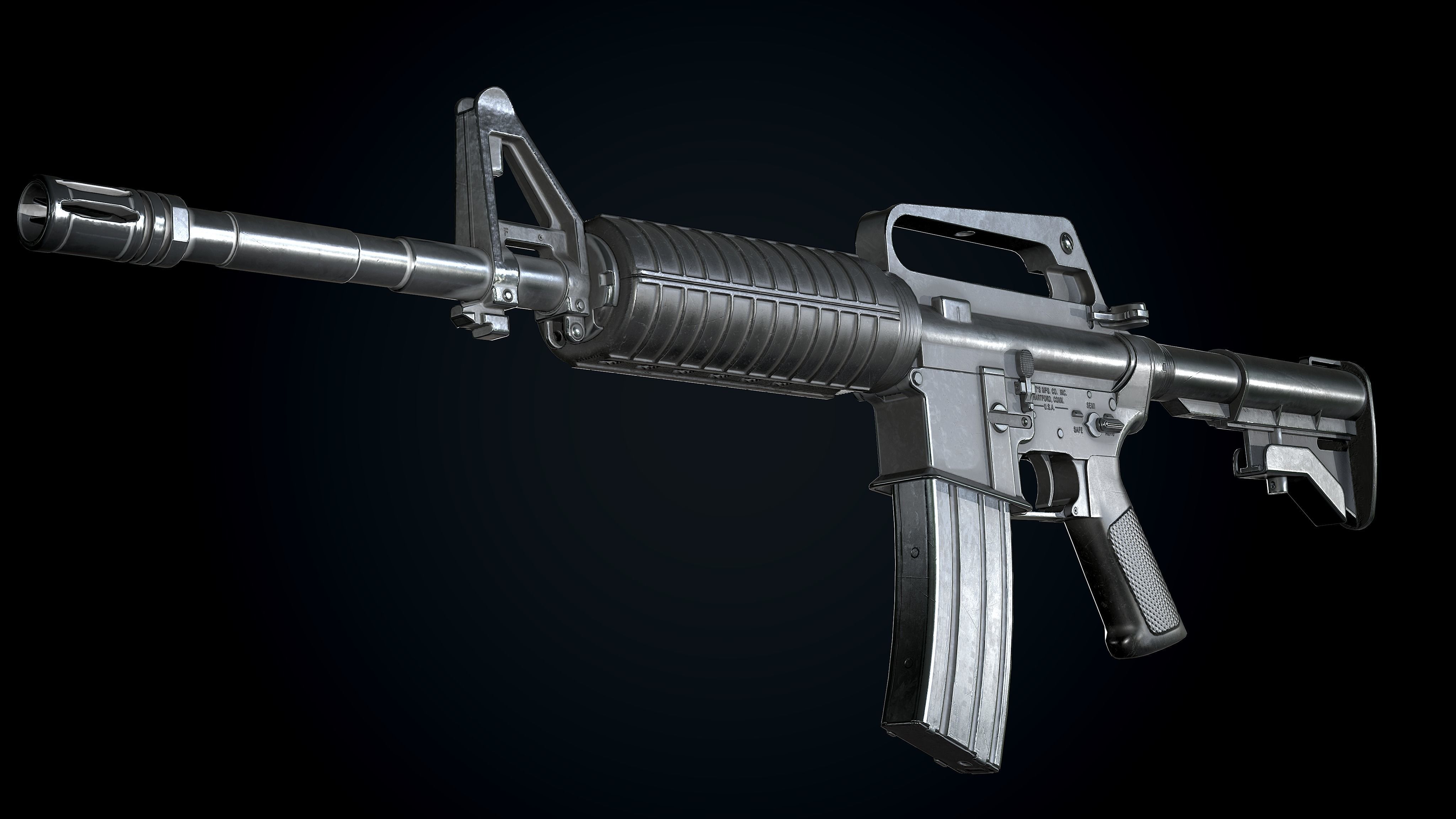 CAR-15 Assault-Rifle  Worn PBR  Low-poly 3D model_2