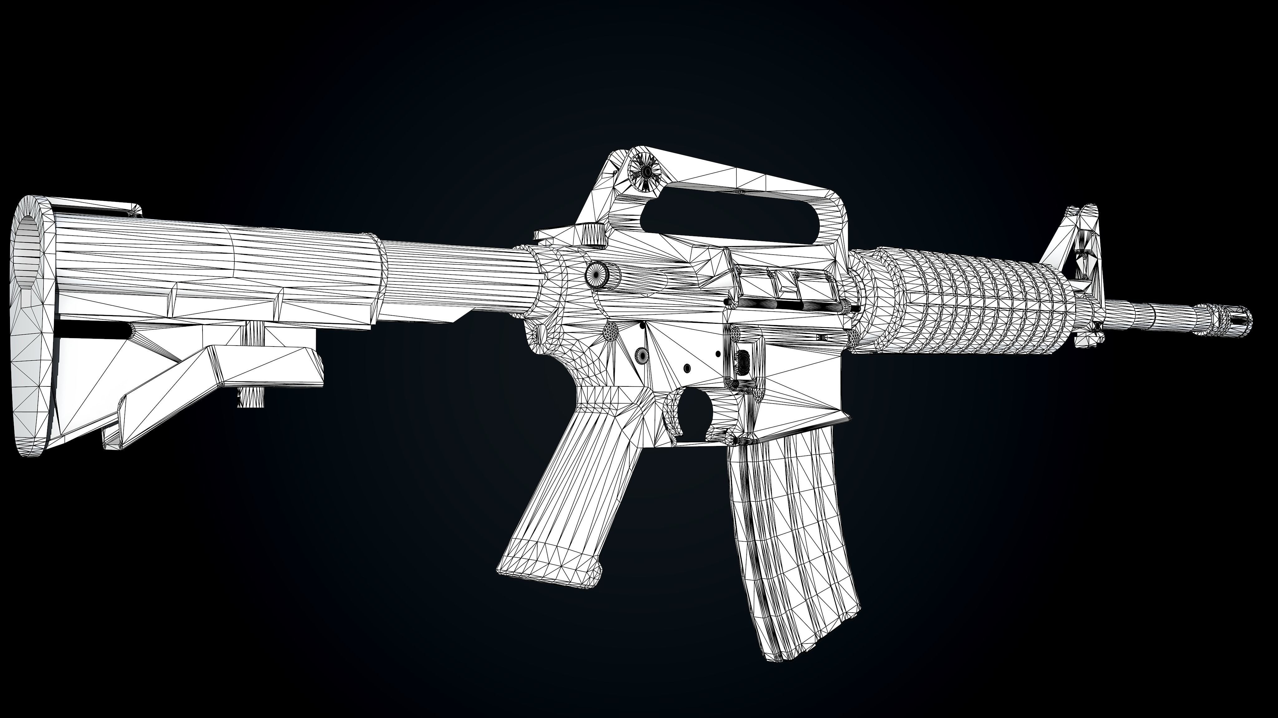 CAR-15 Assault-Rifle  Worn PBR  Low-poly 3D model_6