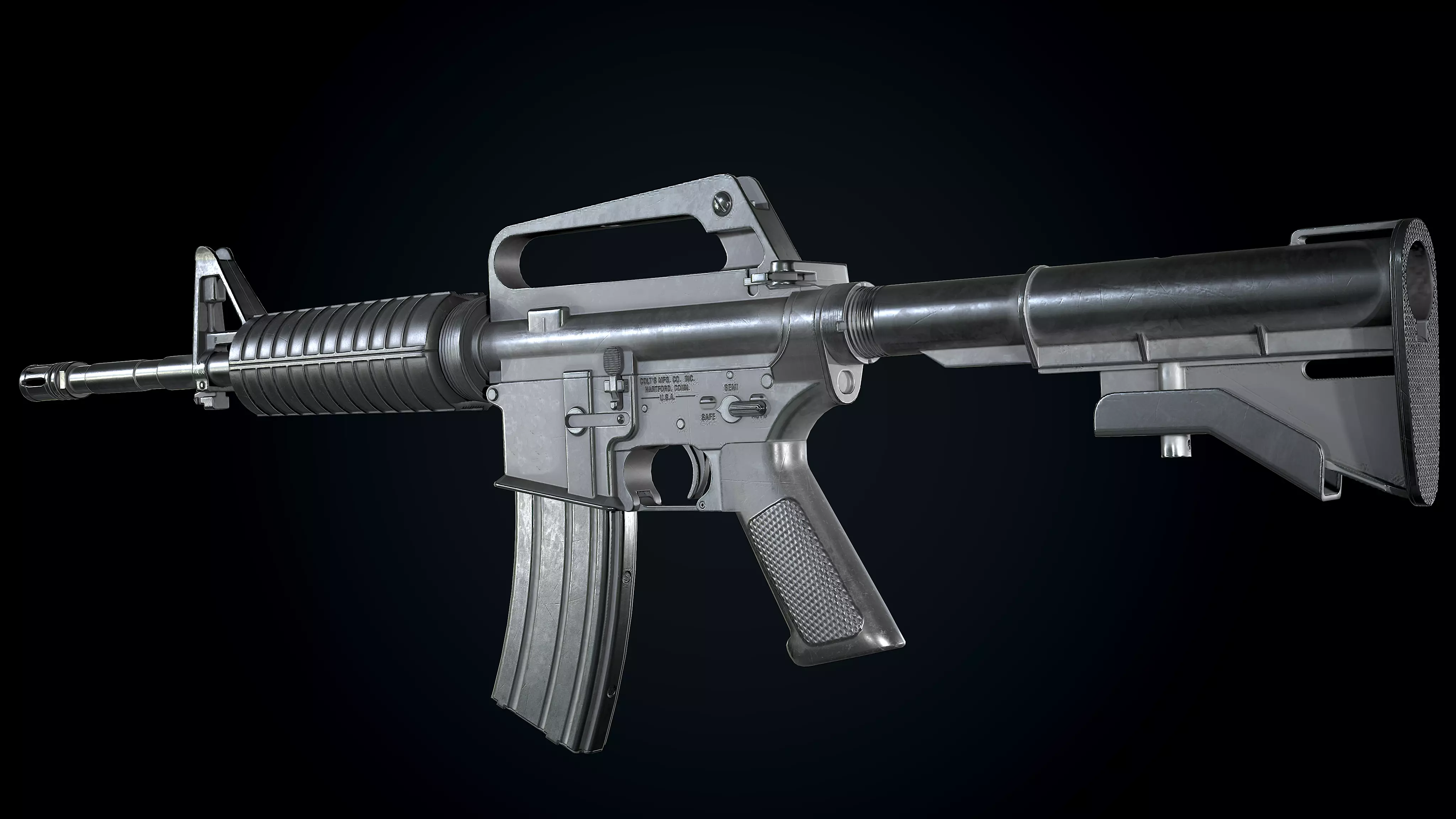 CAR-15 Assault-Rifle  Worn PBR  Low-poly 3D model_0