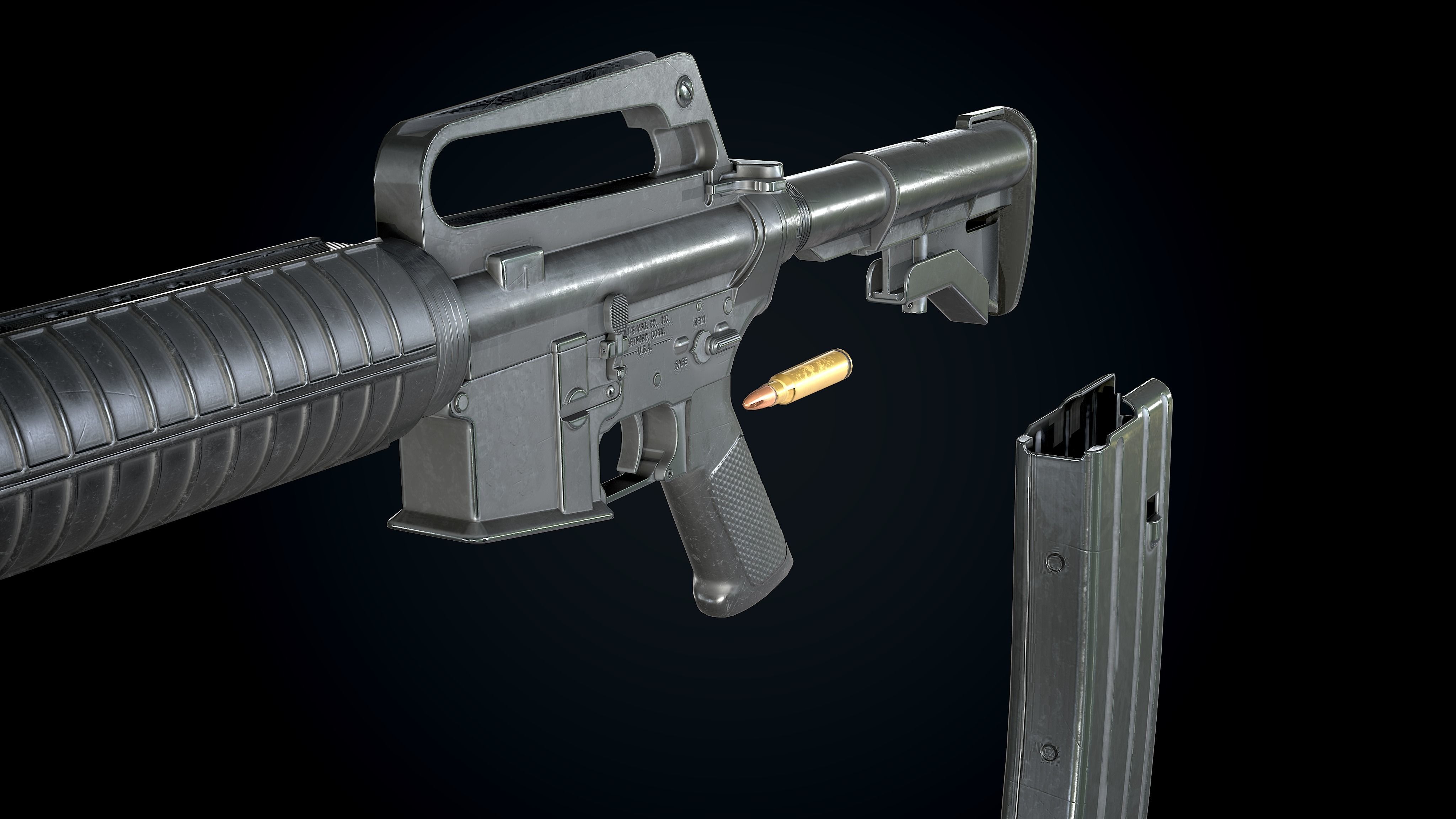 CAR-15 Assault-Rifle  Worn PBR  Low-poly 3D model_4