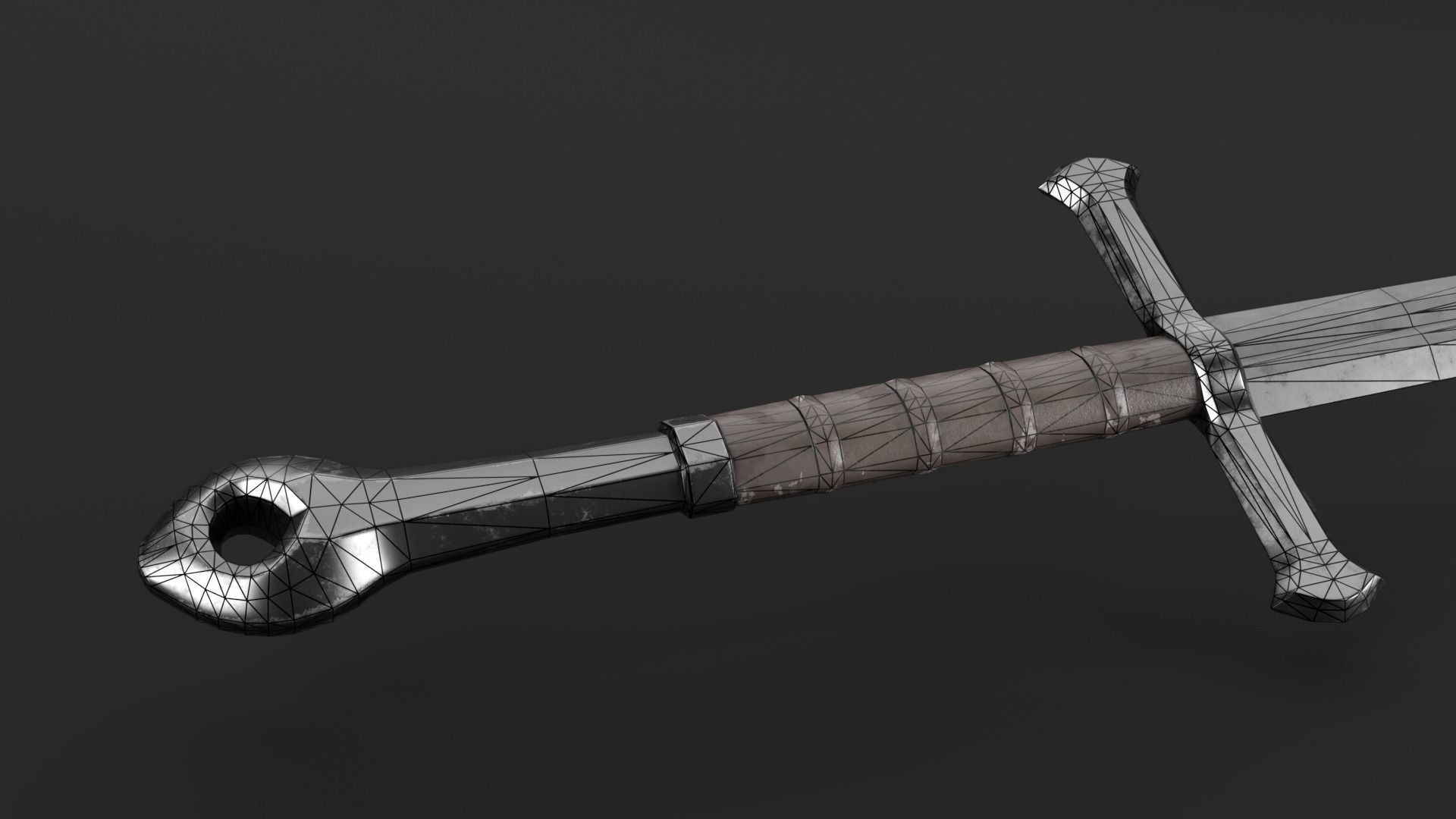 Medieval Longsword Sword PBR Game Ready Low Poly 3D model_3