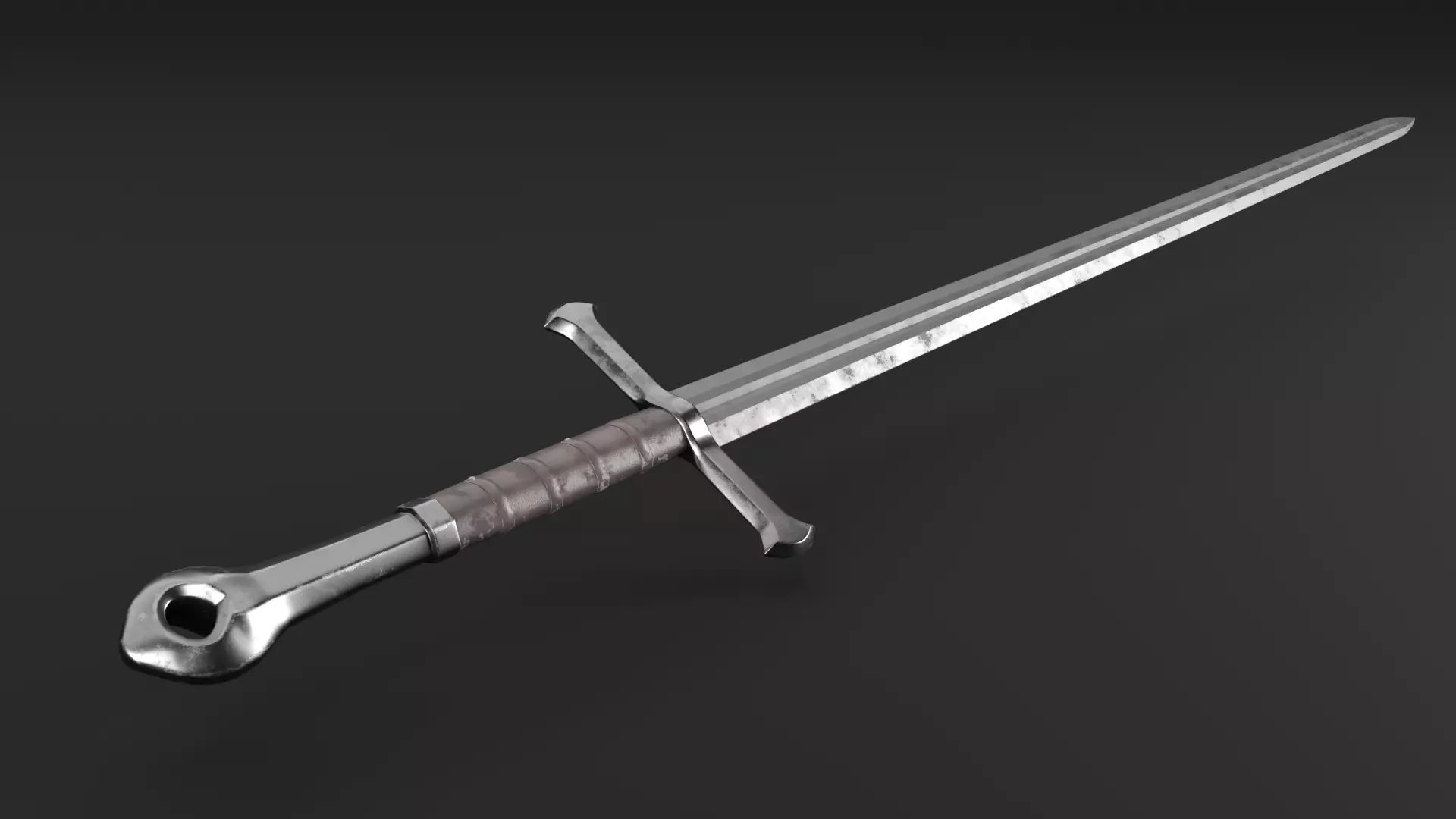Medieval Longsword Sword PBR Game Ready Low Poly 3D model_0