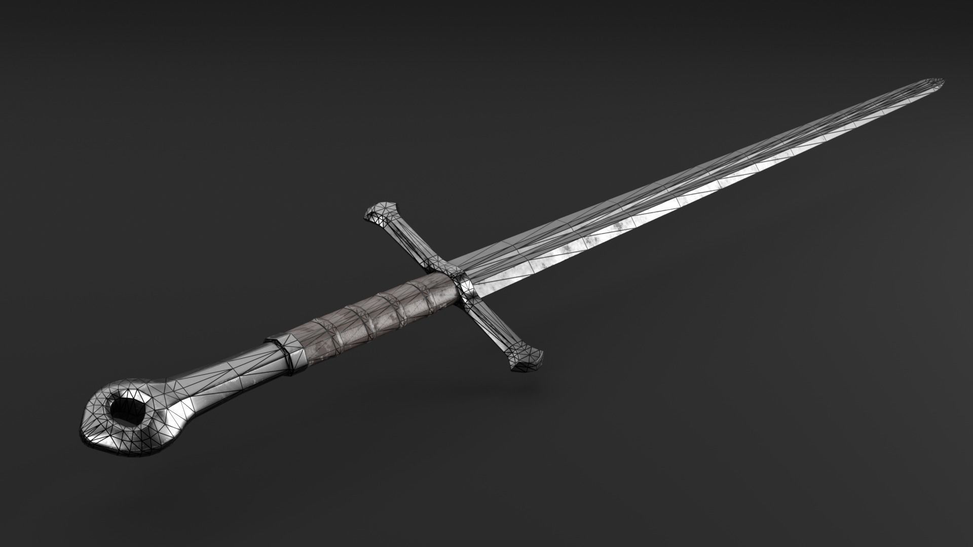 Medieval Longsword Sword PBR Game Ready Low Poly 3D model_1