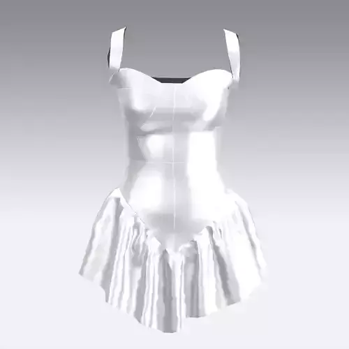 DRESS DRESS SATIN WHITE ASYMETRIC RUFFLED SMALL DRESS FASHION 