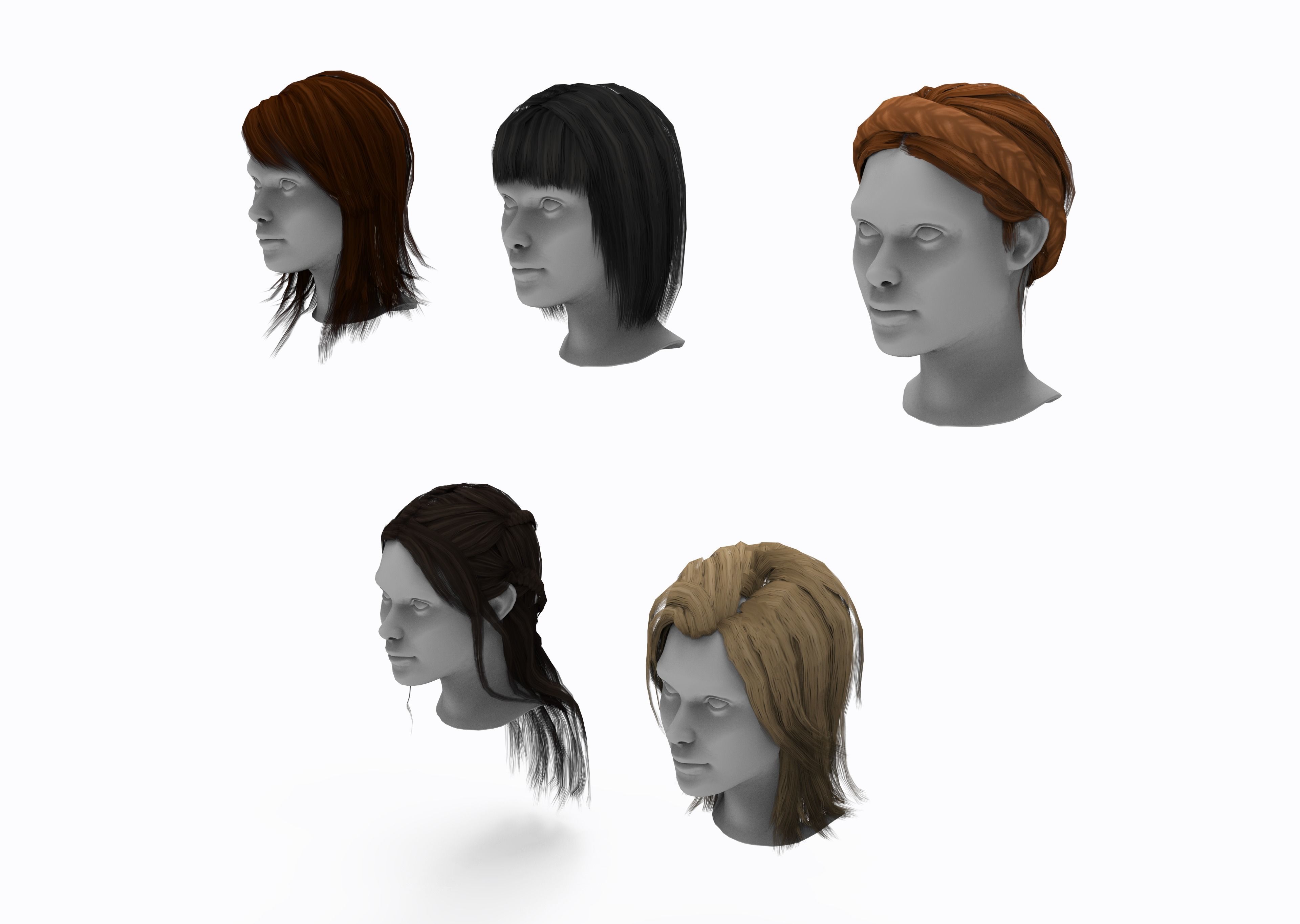 Female Hair Lowpoly VR Low-poly 3D model_1