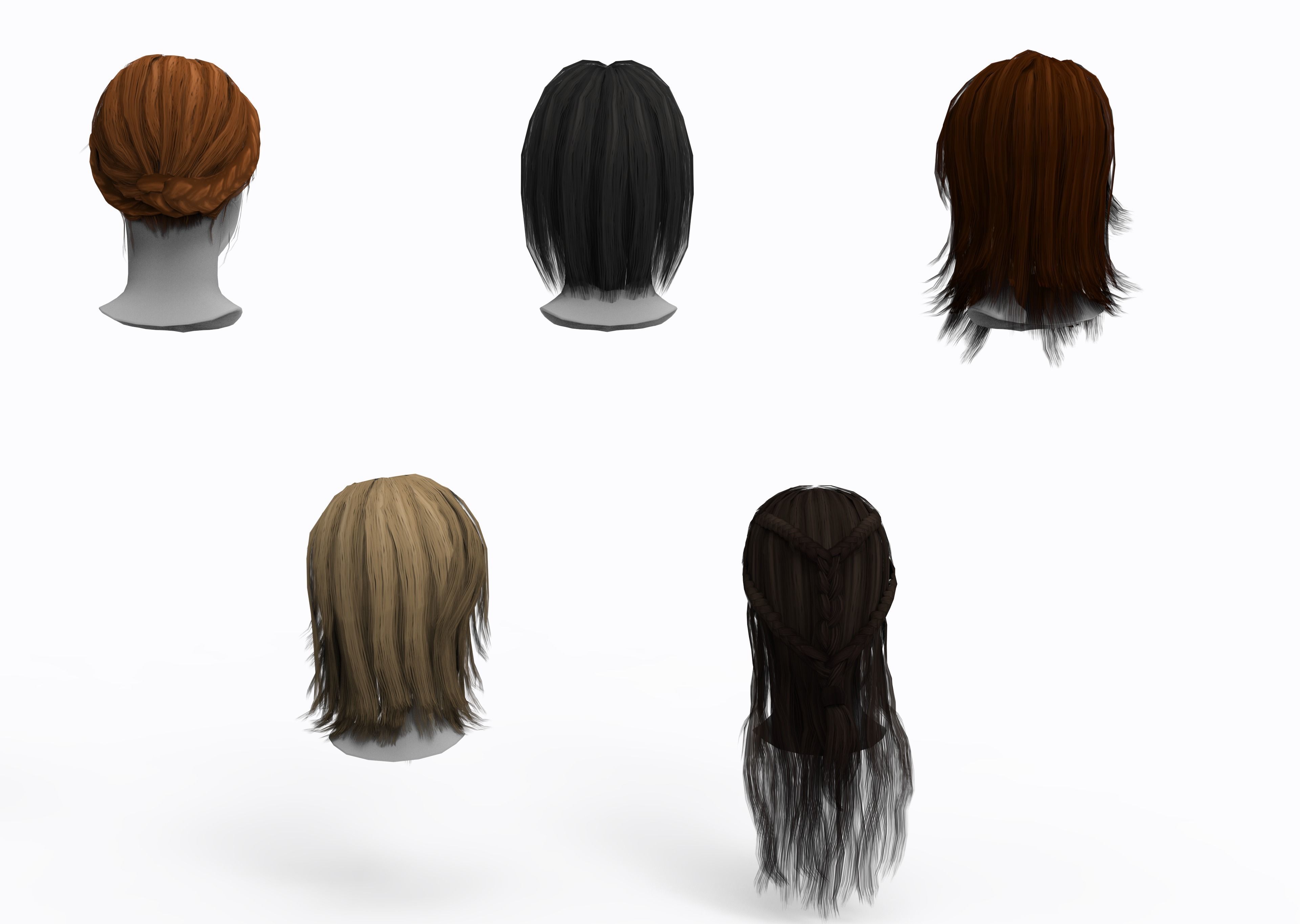 Female Hair Lowpoly VR Low-poly 3D model_3