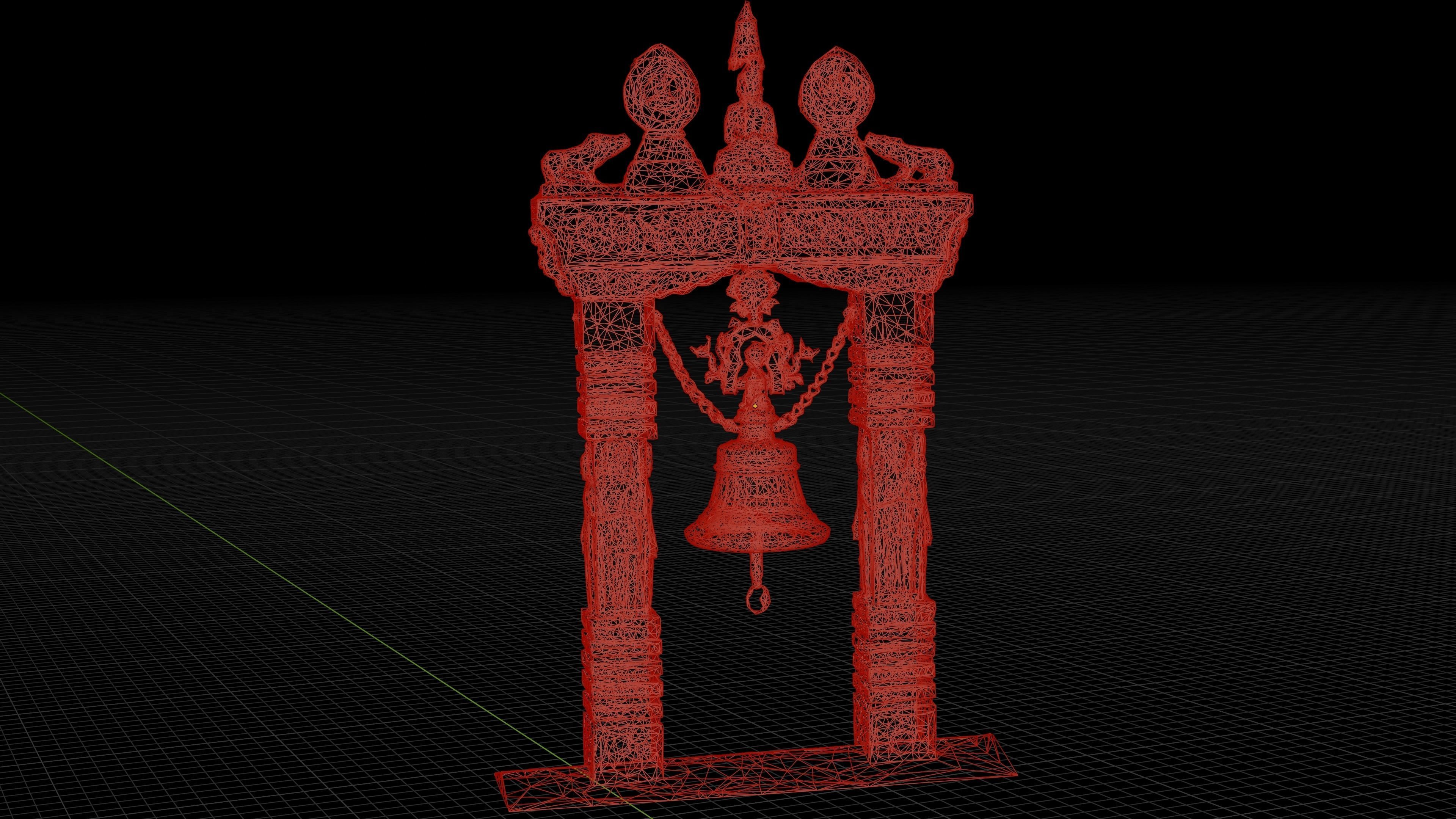 Traditional carved Bell with 3 LOD - Nepal Heritage Low-poly 3D model_4