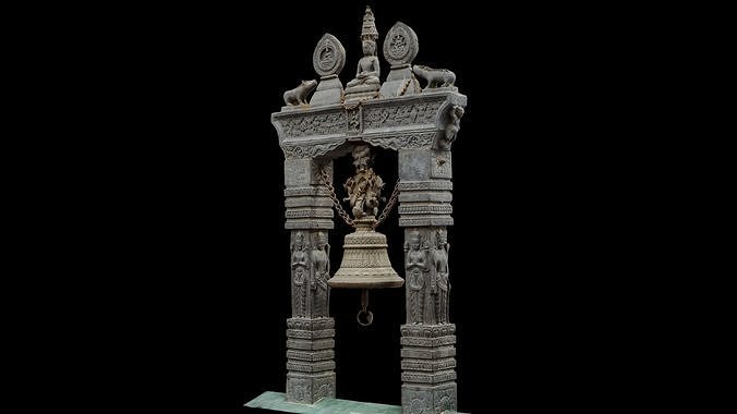Traditional carved Bell with 3 LOD - Nepal Heritage Low-poly 3D model