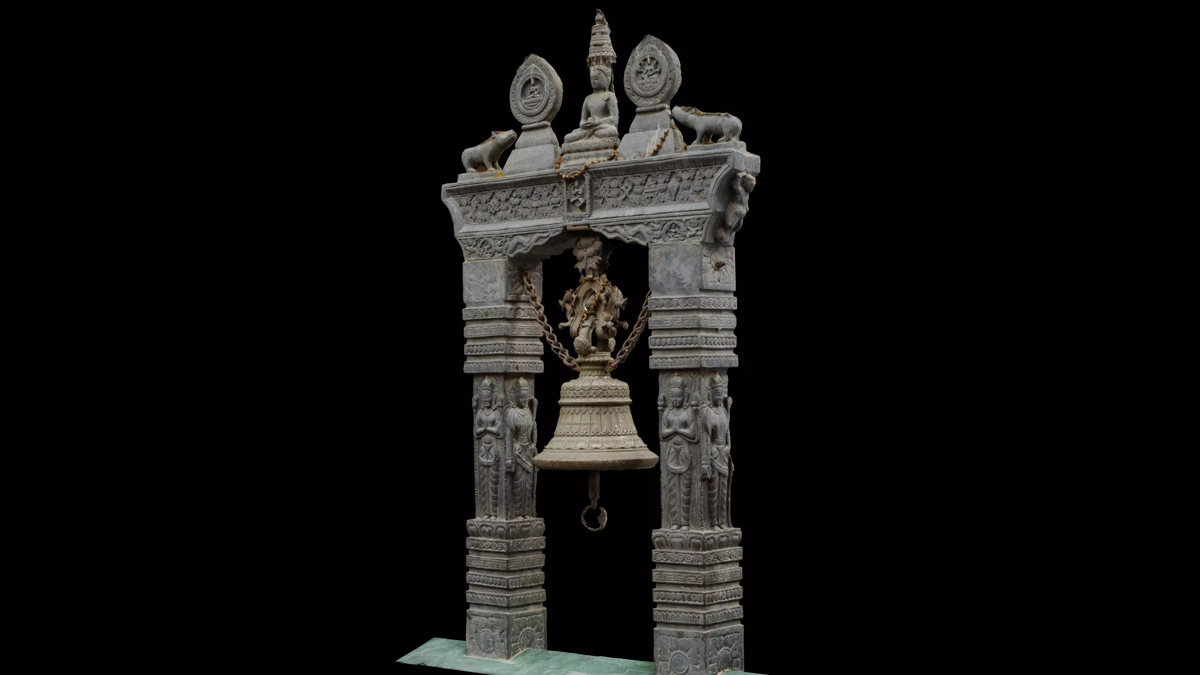 Traditional carved Bell with 3 LOD - Nepal Heritage Low-poly 3D model_0
