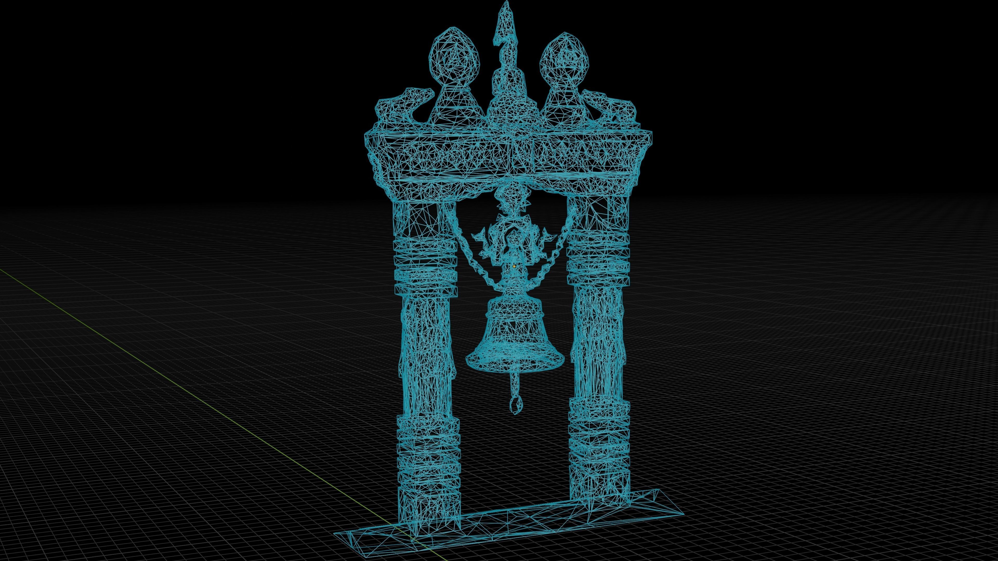 Traditional carved Bell with 3 LOD - Nepal Heritage Low-poly 3D model_5