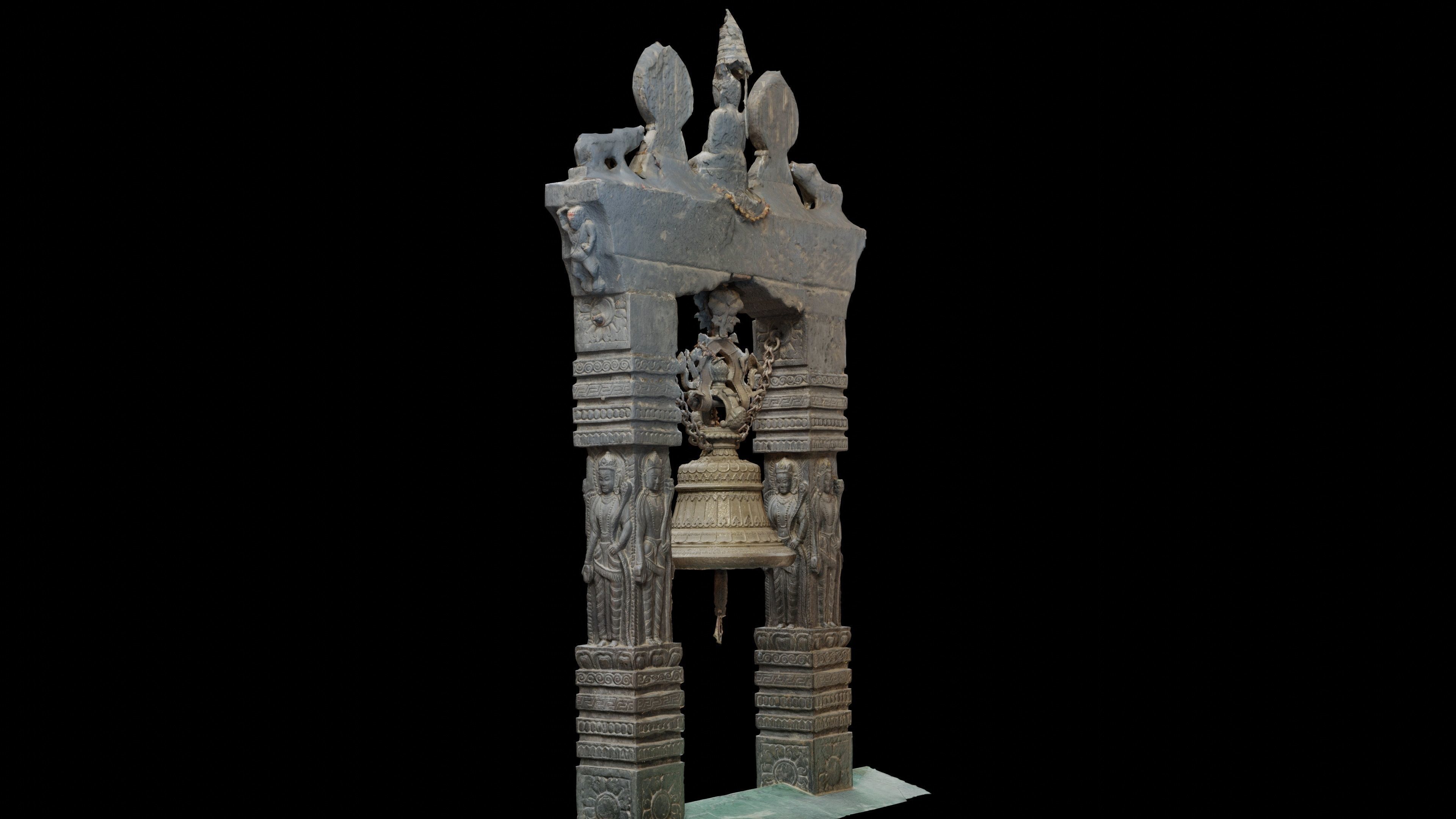 Traditional carved Bell with 3 LOD - Nepal Heritage Low-poly 3D model_2