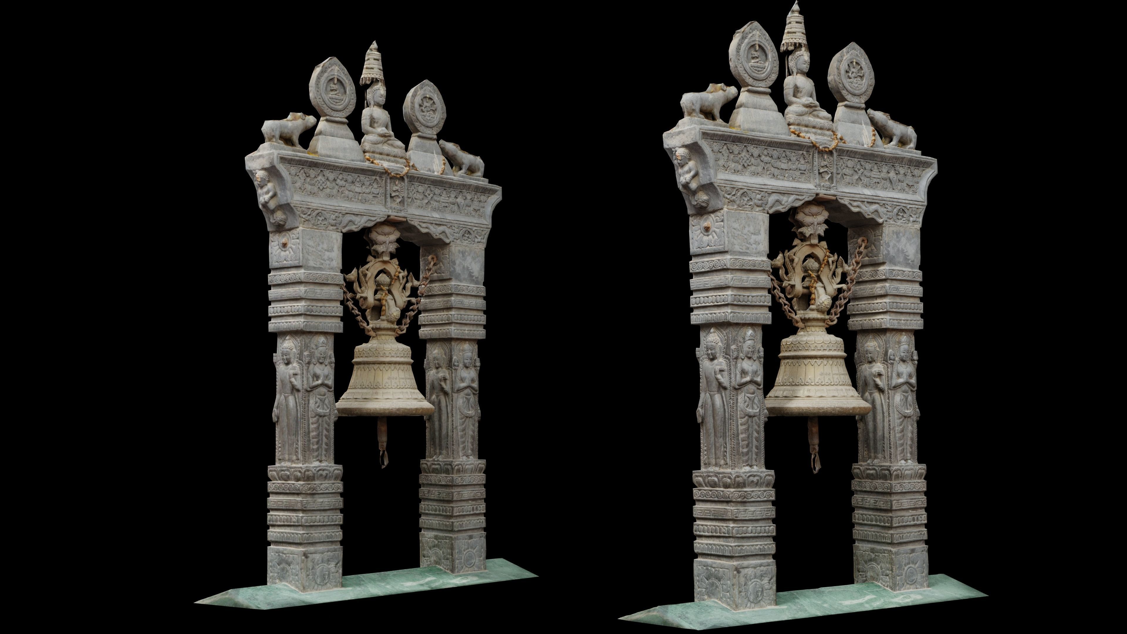 Traditional carved Bell with 3 LOD - Nepal Heritage Low-poly 3D model_6