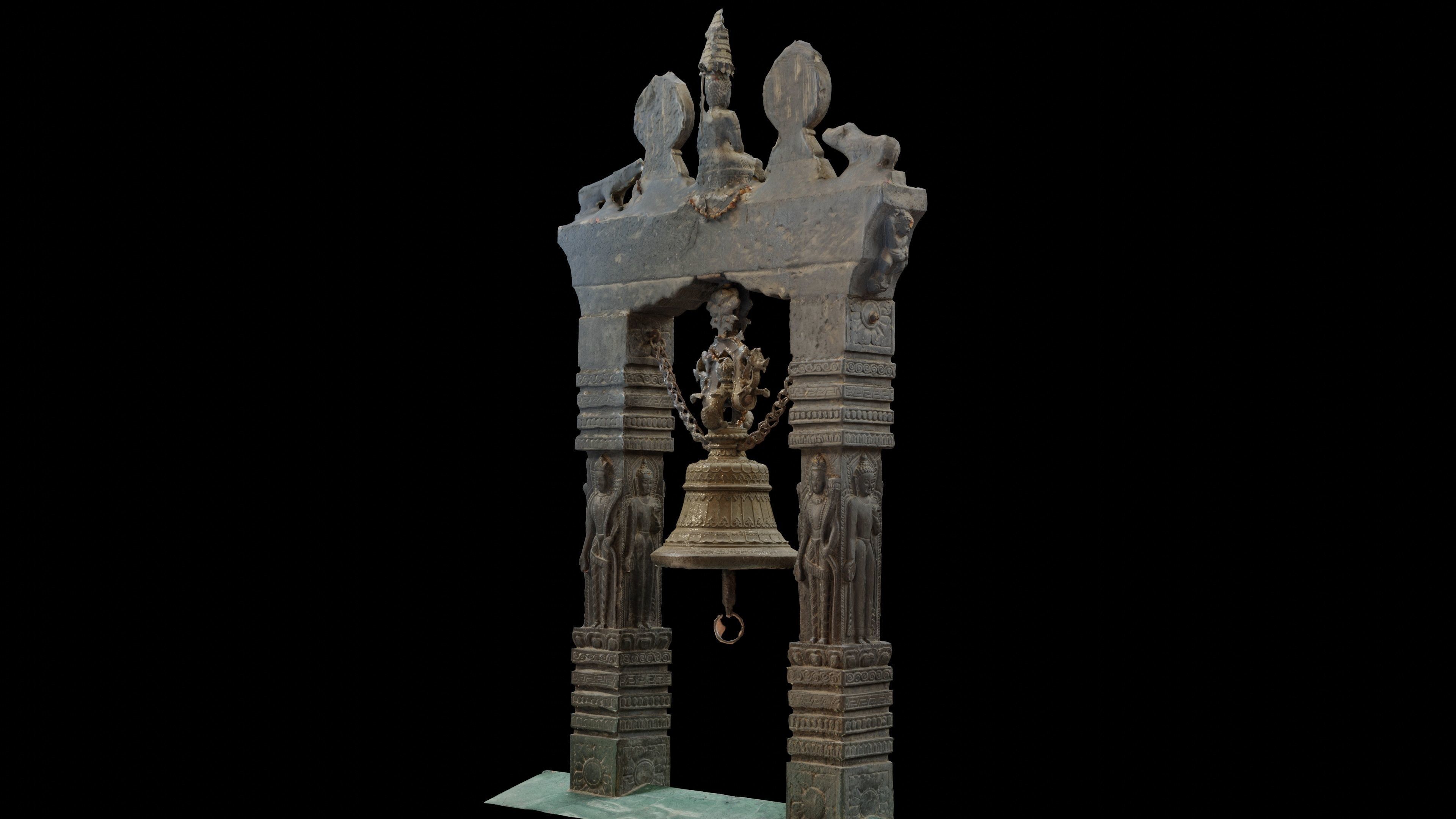 Traditional carved Bell with 3 LOD - Nepal Heritage Low-poly 3D model_3