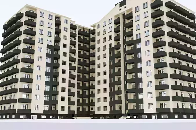 3d building model apartment with balconies