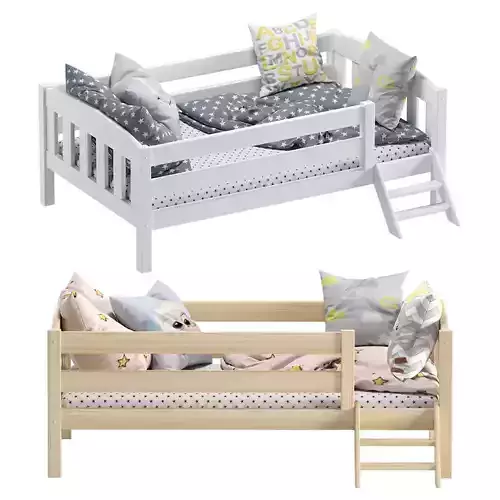Childrens Bed With Side Board And Stairs Ernie Solid Pine