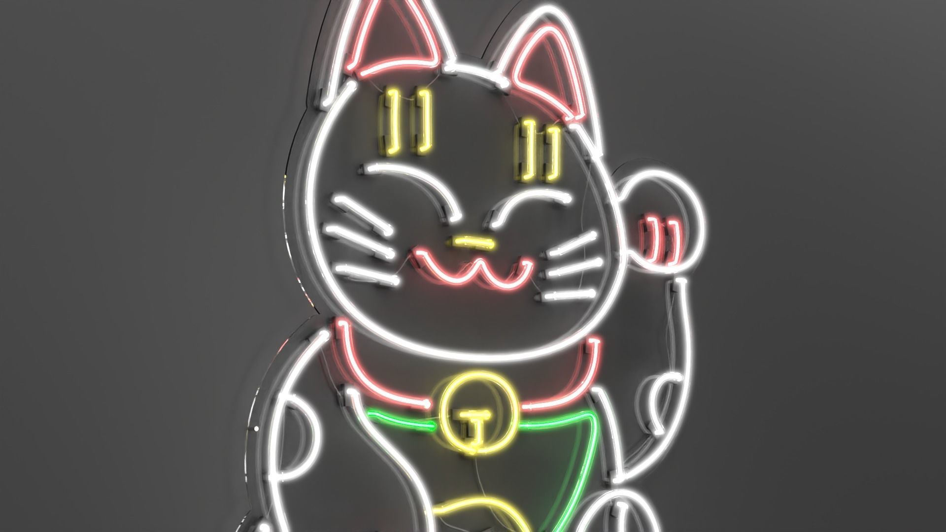 Fortune Cat - Neon Sign 3D model_2
