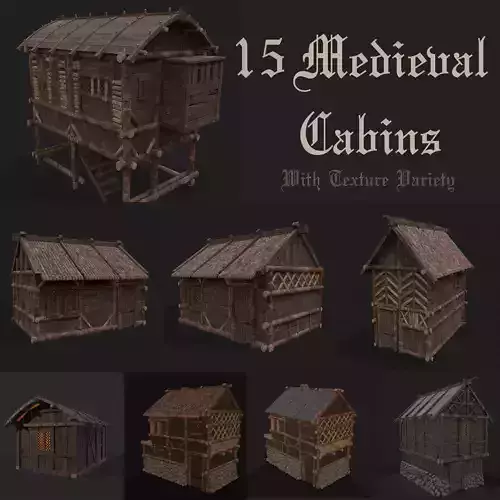 15 Medieval Cabins with Texture Variety 3D Model Collection