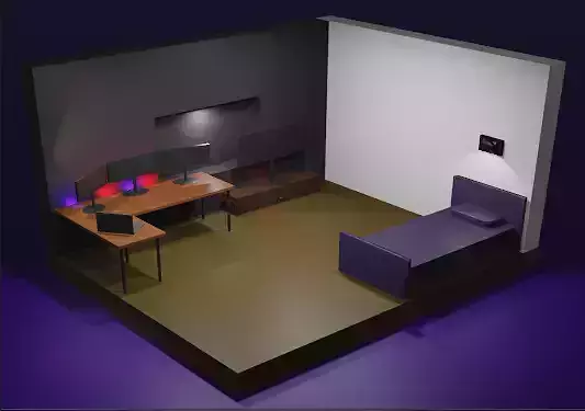 bedroom room with bed and desk