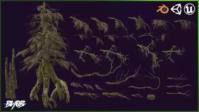 Modular Giant Gnarled Tree -   low poly 3D Models Low-poly 3D model