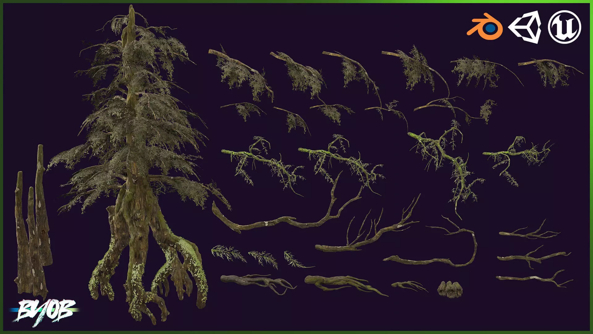 Modular Giant Gnarled Tree - low poly 3D Models Low-poly 3D model_0