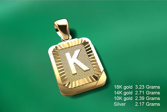 Pendant K sterling silver with letter 3D print model