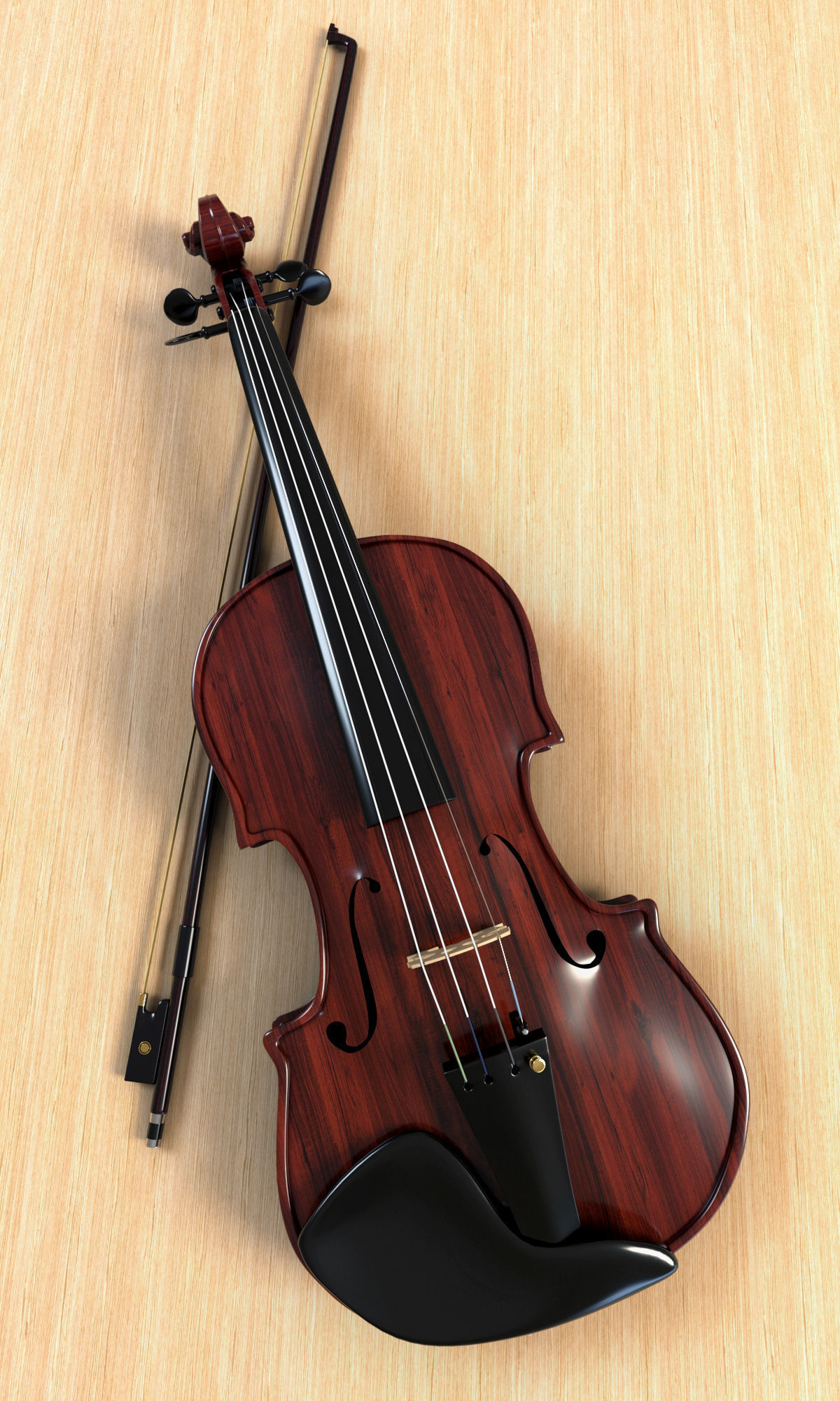 Violin and Bow 3D Model 3D model_6