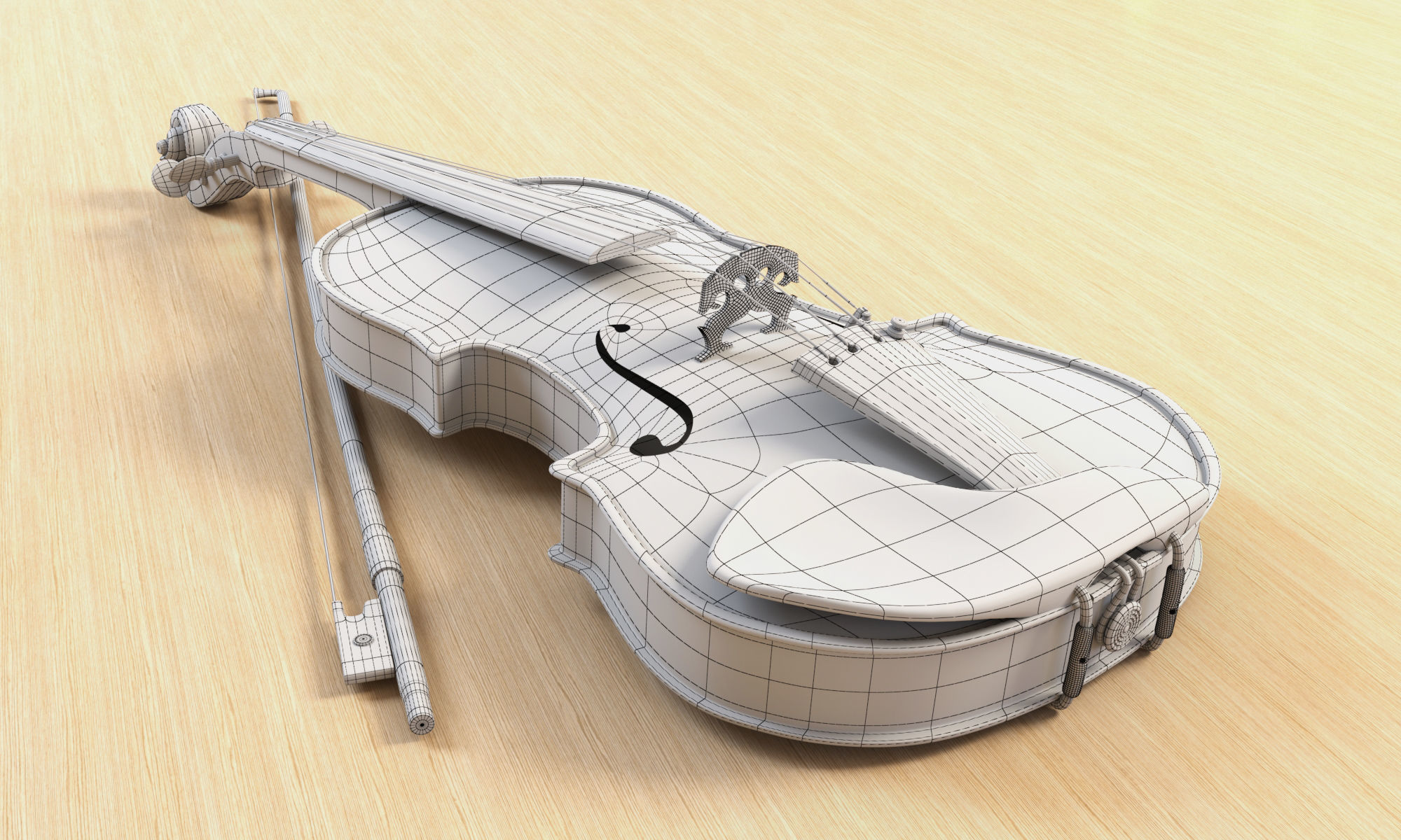 Violin and Bow 3D Model 3D model_1
