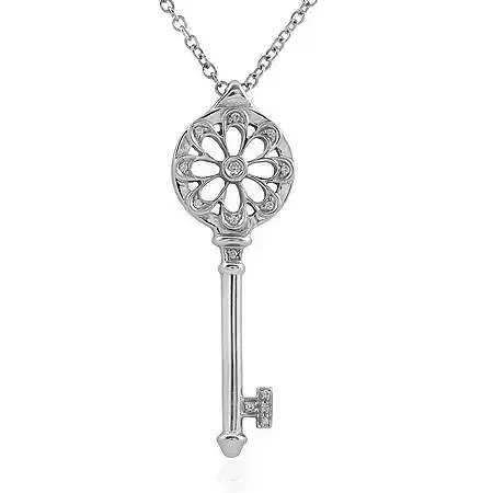 KT-012 sterling silver key necklace with diamonds