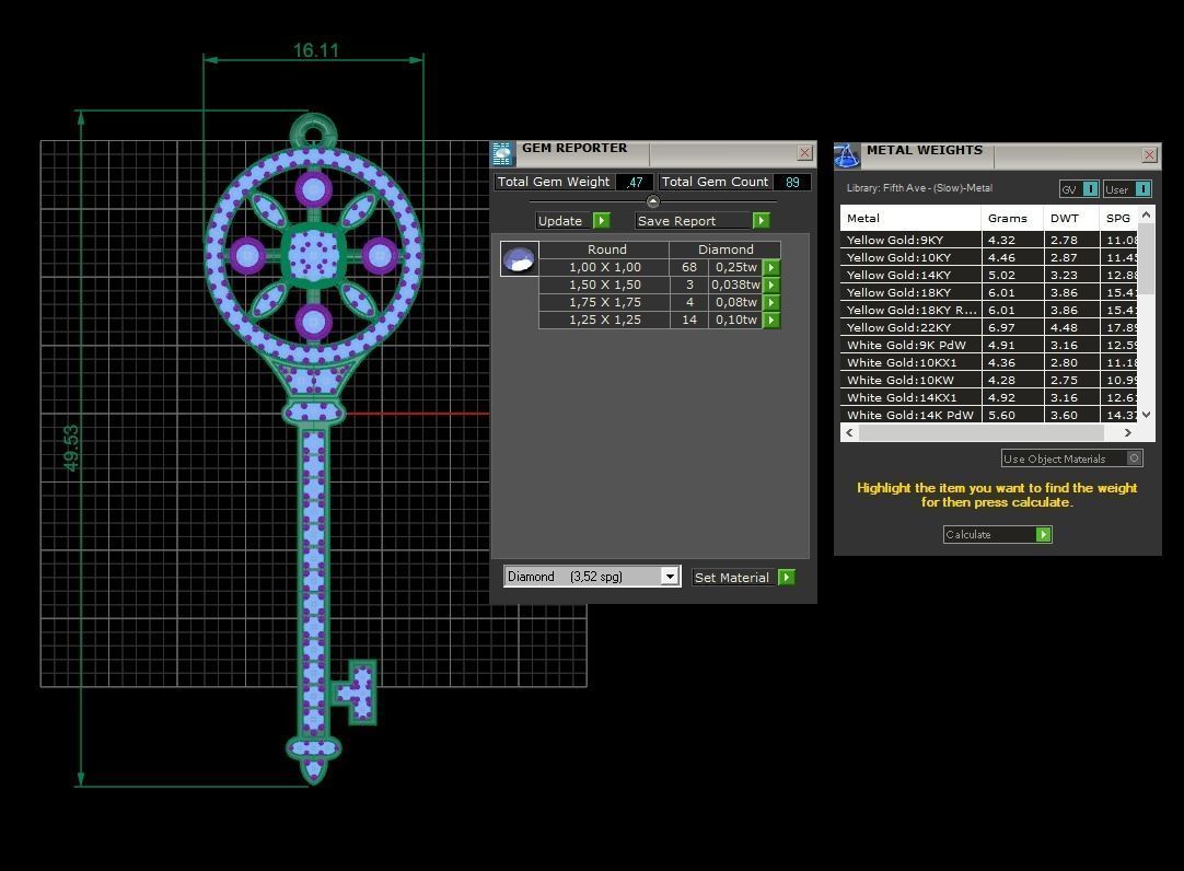 KT-016 key pendant with diamonds and gold 3D print model_1