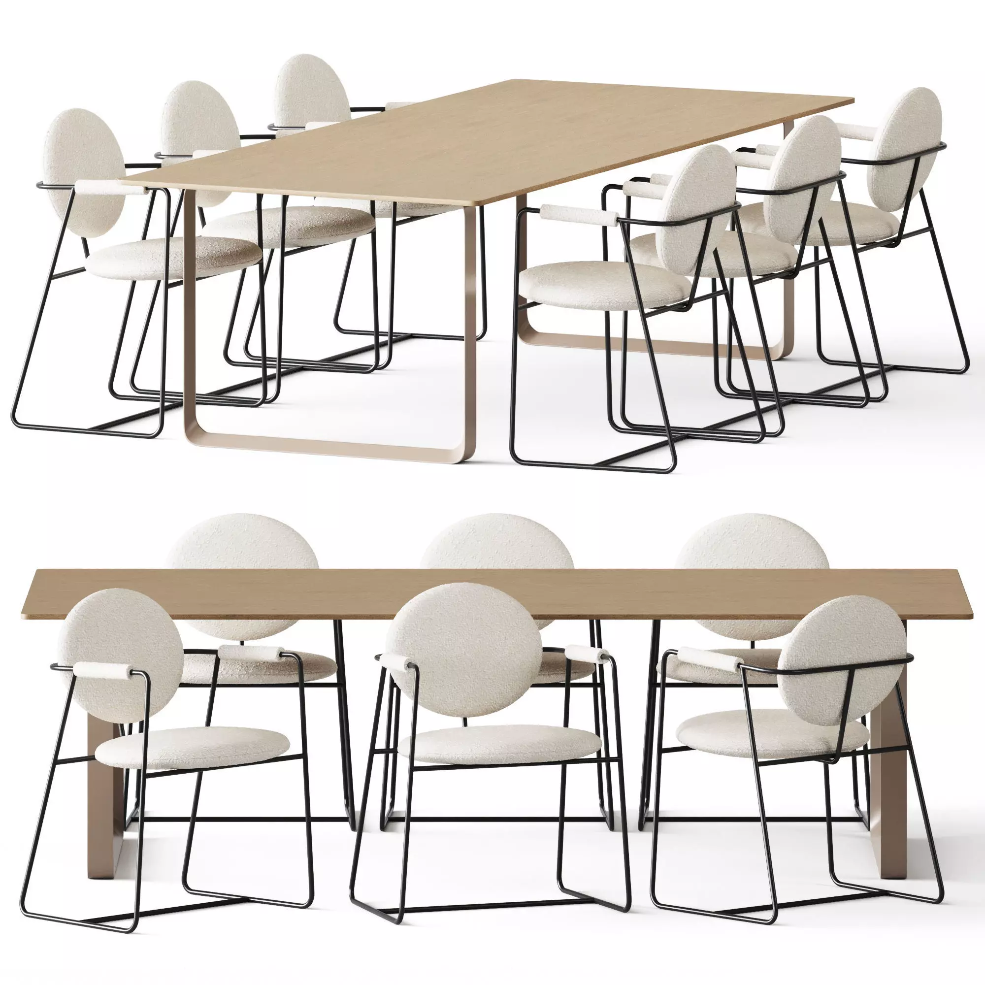 Table Solid Oak by Muuto and Gemma Chair by Baxter 3D model_0