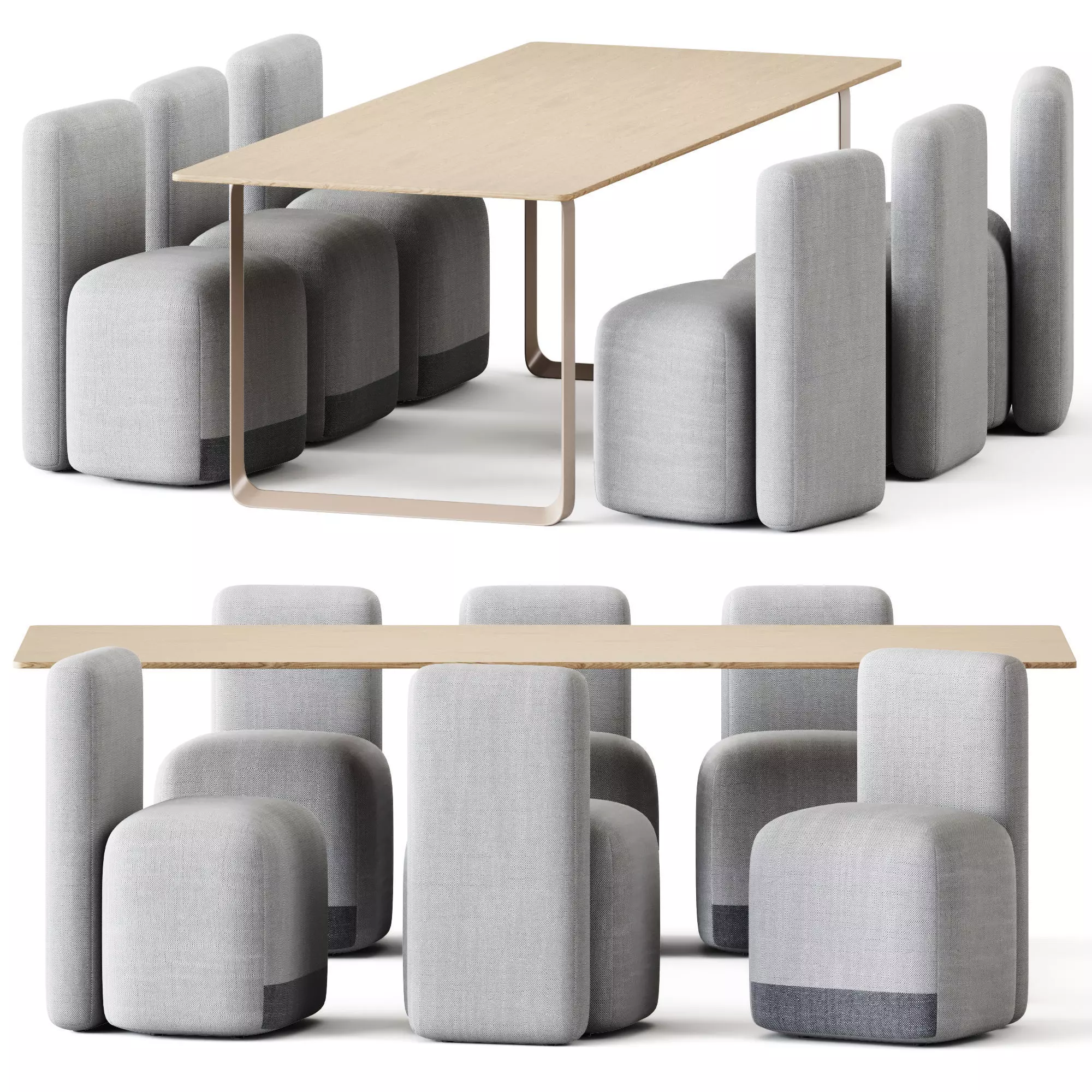 Table Solid Oak by Muuto and Season Armchair by Viccarbe 3D model_0