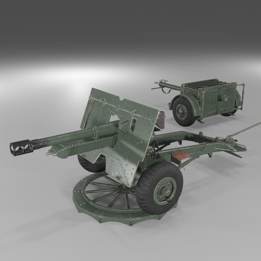 Ordnance QF 25-pounder field gun Low-poly 3D model_3