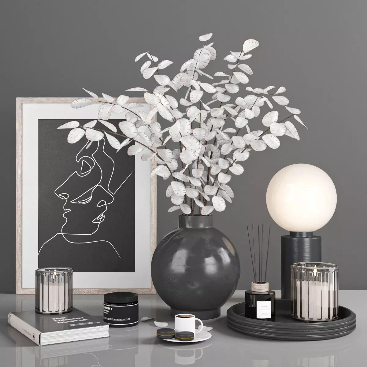 decorative set with lunaria 3D model_0