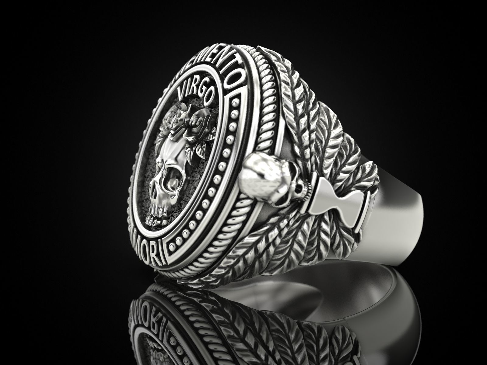 Zodiac skull ring Virgo 3D print model_5